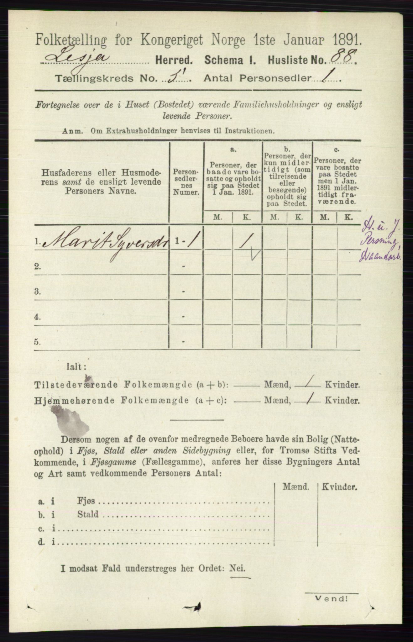 RA, 1891 census for 0512 Lesja, 1891, p. 1678