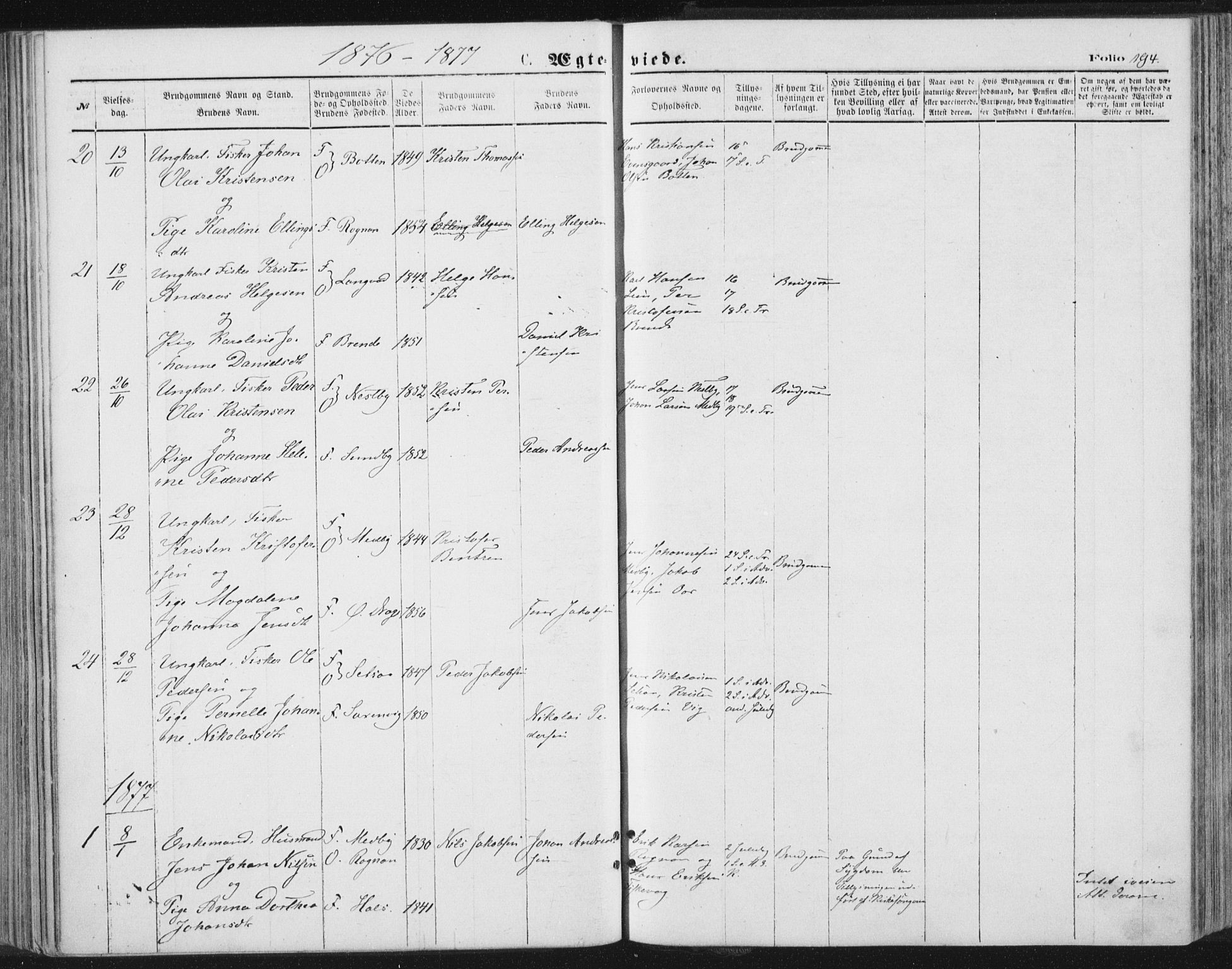 Ministerialprotokoller, klokkerbøker og fødselsregistre - Nordland, SAT/A-1459/847/L0668: Parish register (official) no. 847A08, 1872-1886, p. 194