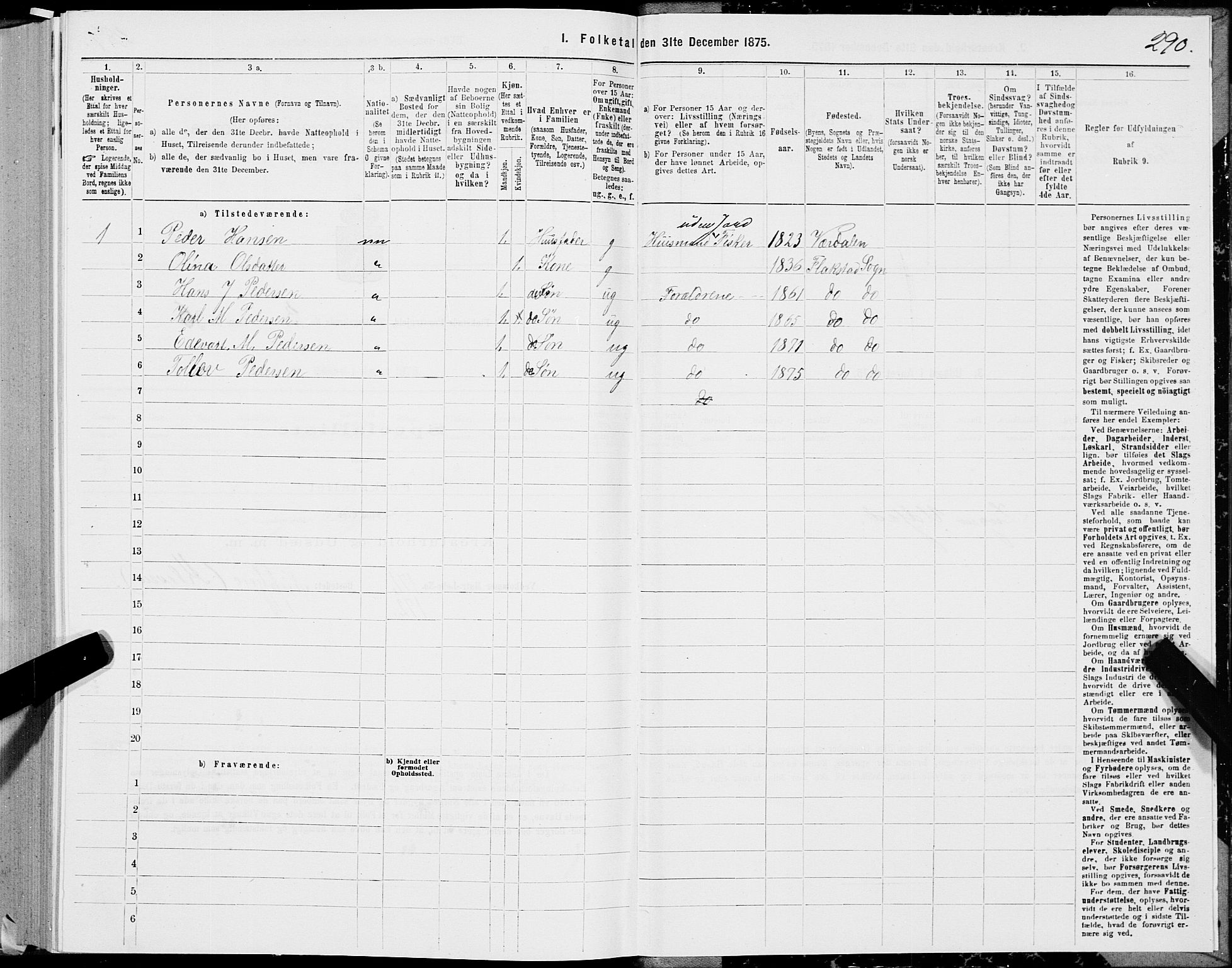 SAT, 1875 census for 1859P Flakstad, 1875, p. 1290