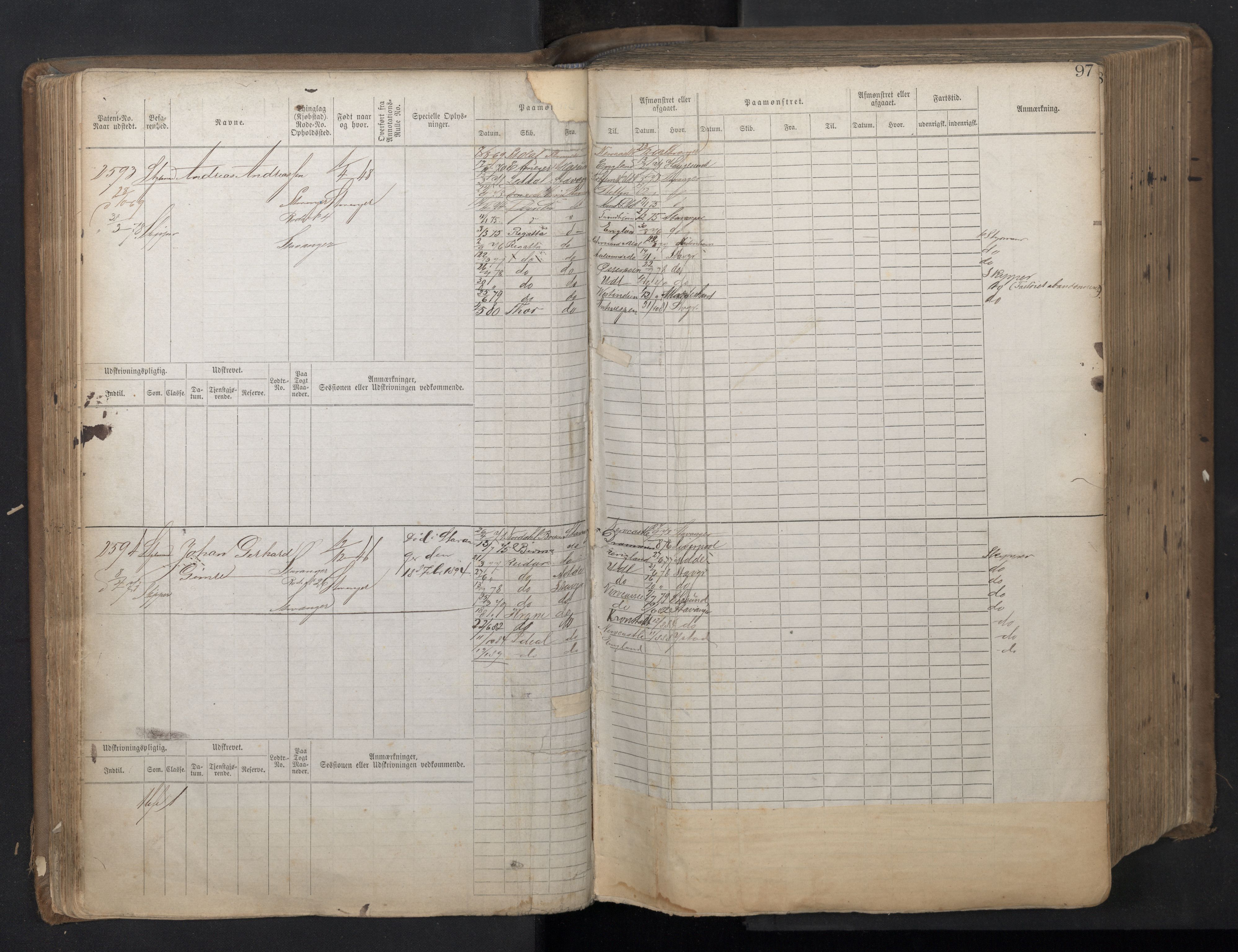 Stavanger sjømannskontor, AV/SAST-A-102006/F/Fb/Fbb/L0018: Sjøfartshovedrulle patnentnr. 2402-3602 (dublett), 1869, p. 100