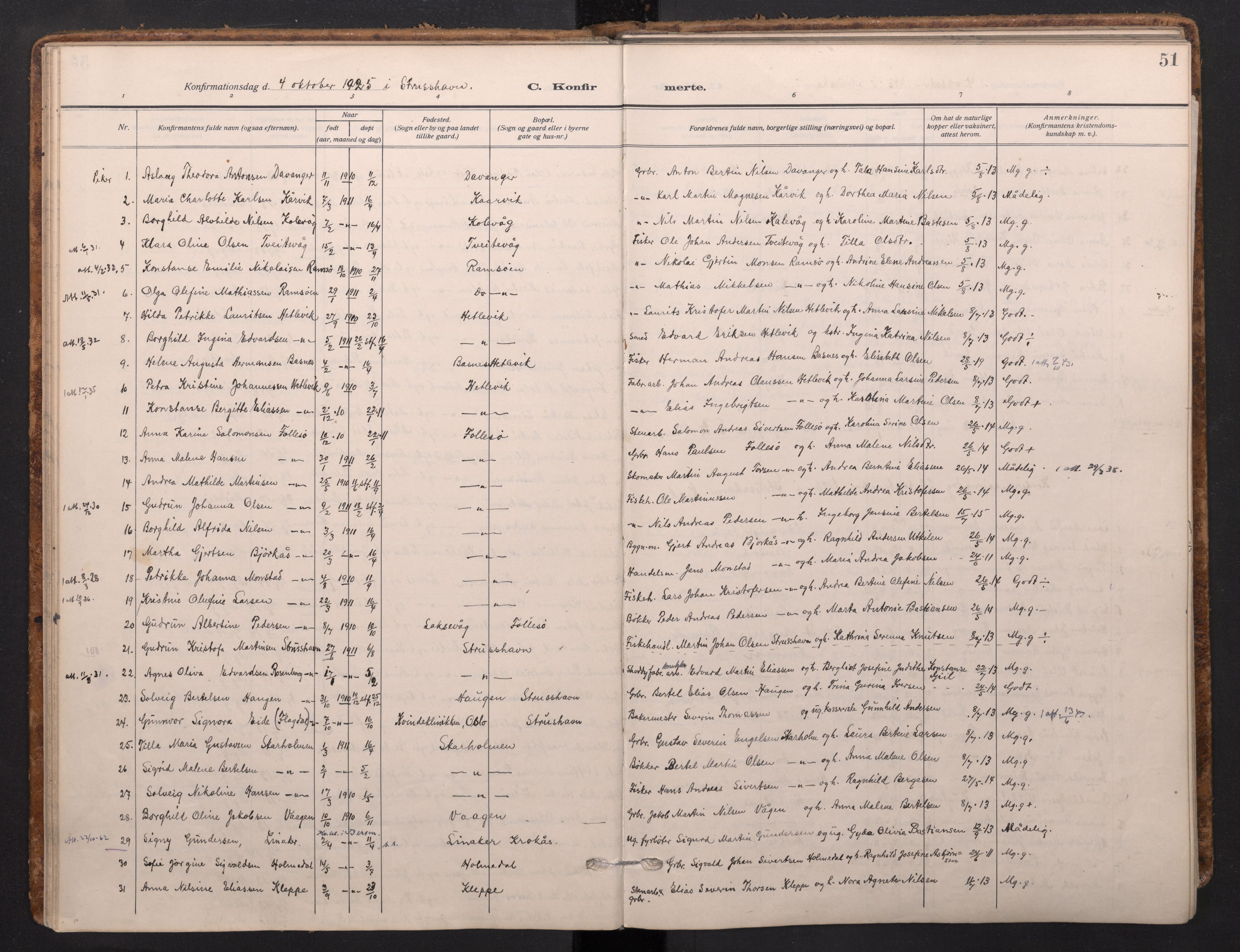 Askøy Sokneprestembete, AV/SAB-A-74101/H/Ha/Haa/Haad/L0002: Parish register (official) no. D 2, 1915-1935, p. 51