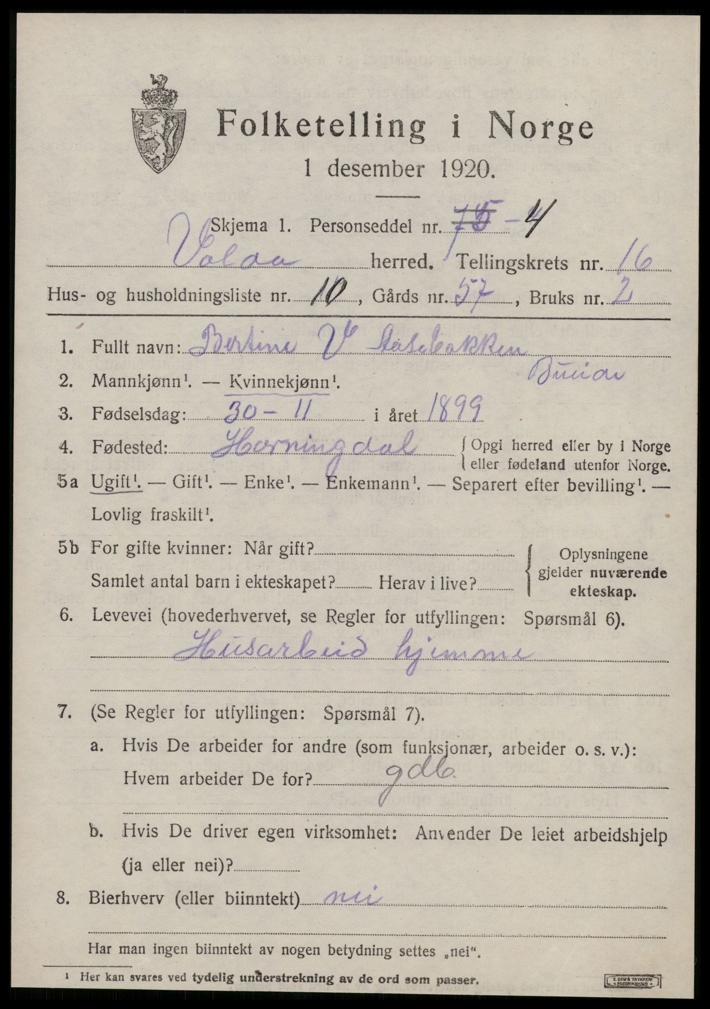 SAT, 1920 census for Volda, 1920, p. 9352