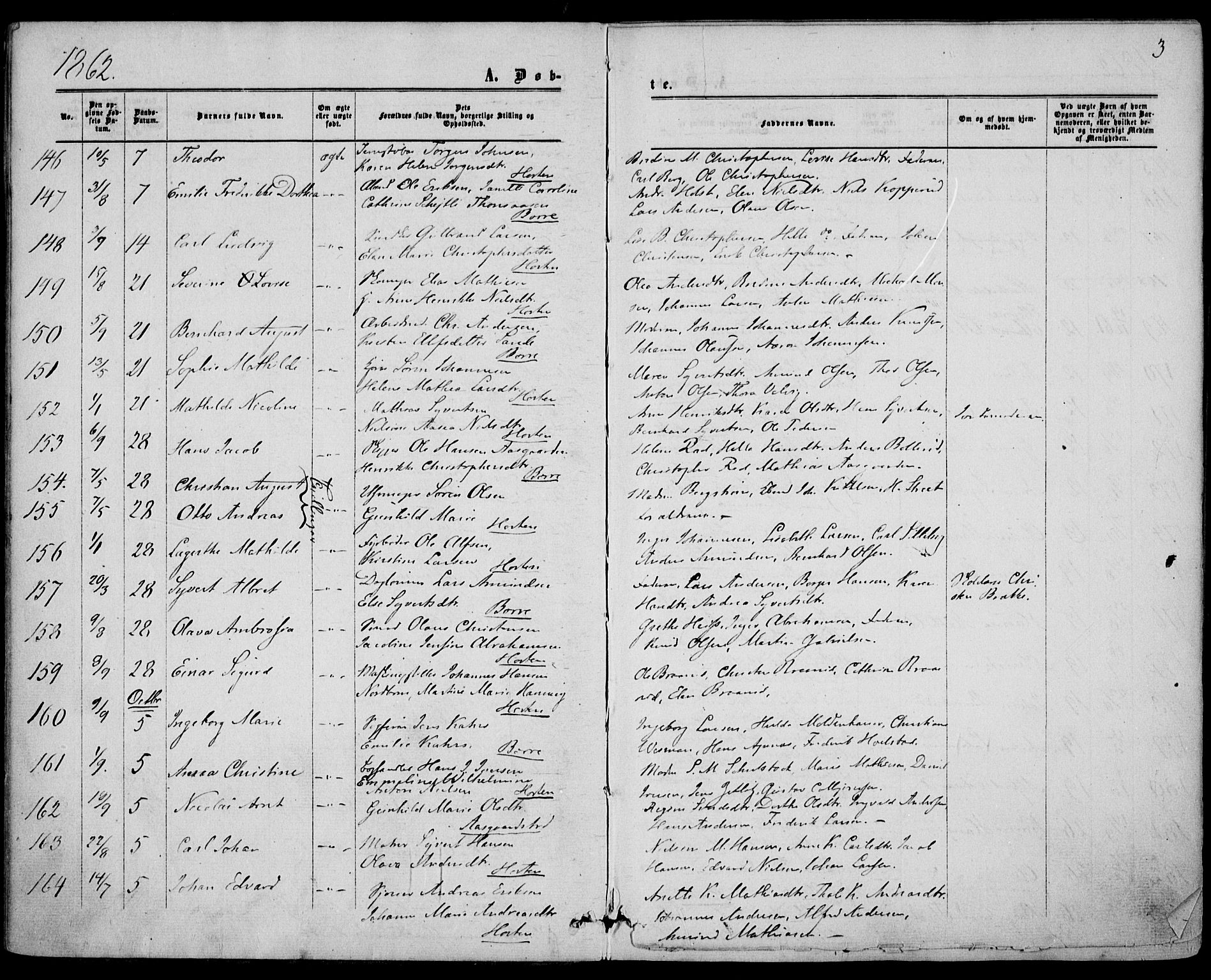 Borre kirkebøker, AV/SAKO-A-338/F/Fa/L0007: Parish register (official) no. I 7, 1862-1867, p. 3