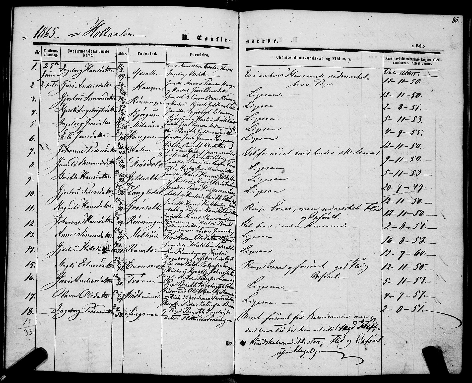 Ministerialprotokoller, klokkerbøker og fødselsregistre - Sør-Trøndelag, SAT/A-1456/685/L0966: Parish register (official) no. 685A07 /1, 1860-1869, p. 85