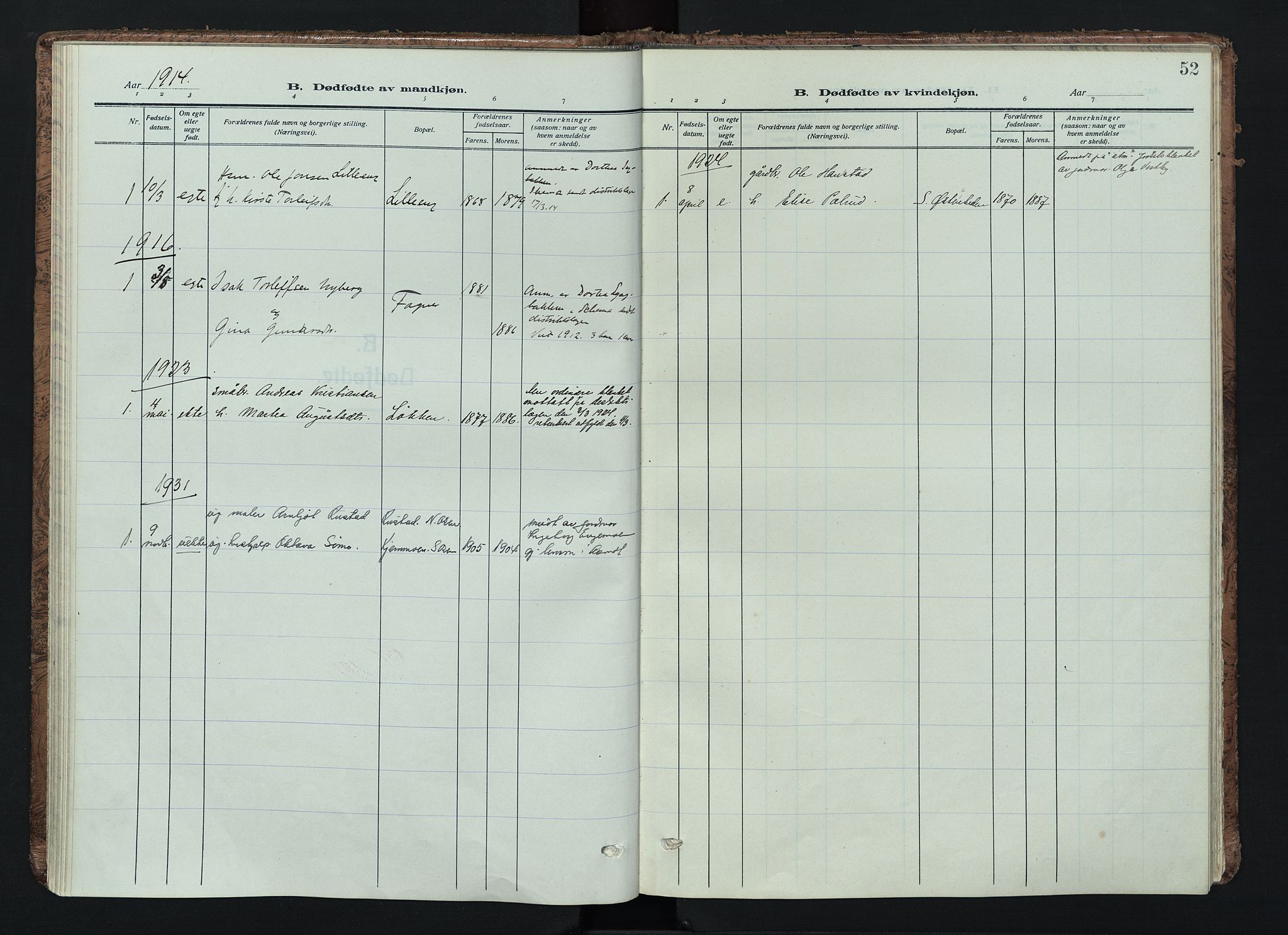 Trysil prestekontor, AV/SAH-PREST-046/H/Ha/Haa/L0016: Parish register (official) no. 16, 1913-1946, p. 52