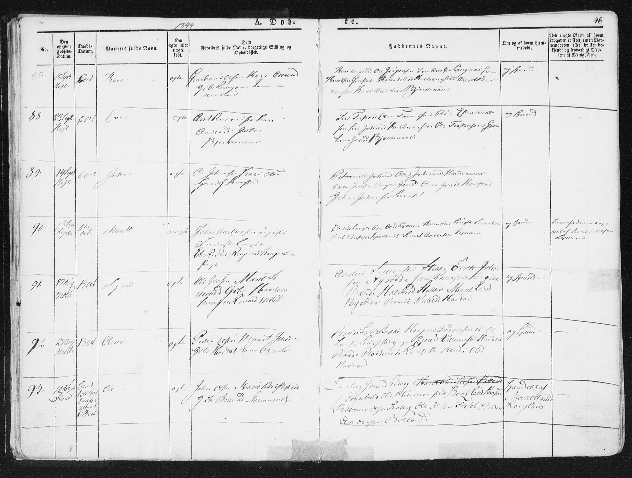 Ministerialprotokoller, klokkerbøker og fødselsregistre - Sør-Trøndelag, AV/SAT-A-1456/691/L1074: Parish register (official) no. 691A06, 1842-1852, p. 46