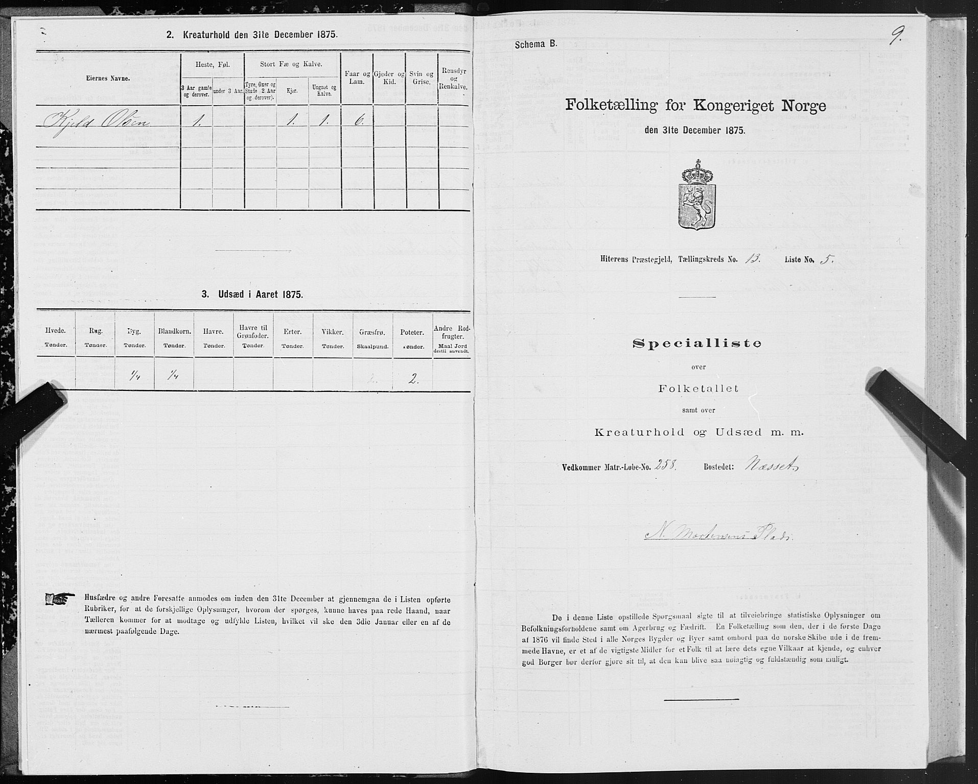 SAT, 1875 census for 1617P Hitra, 1875, p. 7009