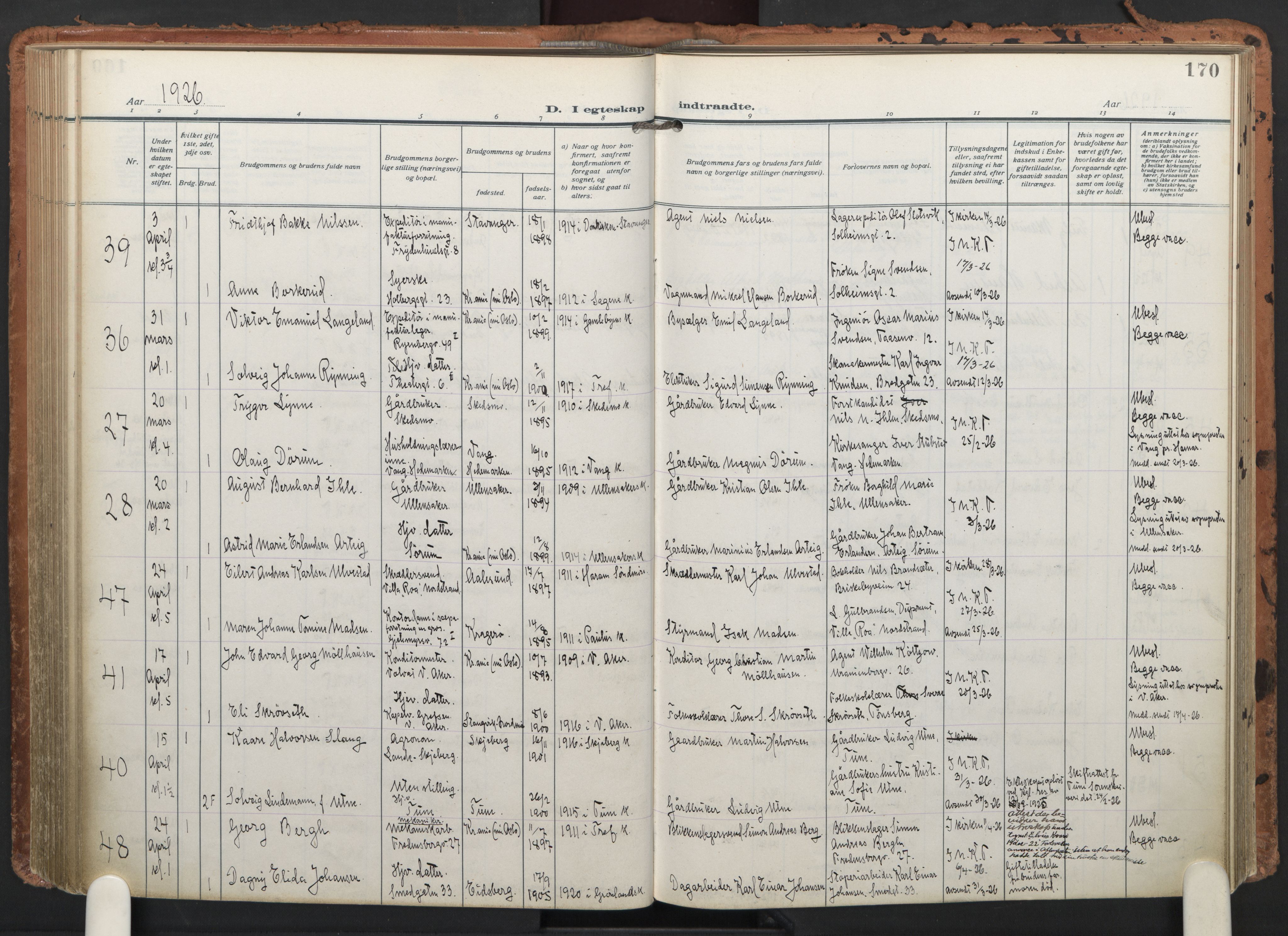 Trefoldighet prestekontor Kirkebøker, AV/SAO-A-10882/F/Fc/L0008: Parish register (official) no. III 8, 1920-1932, p. 170