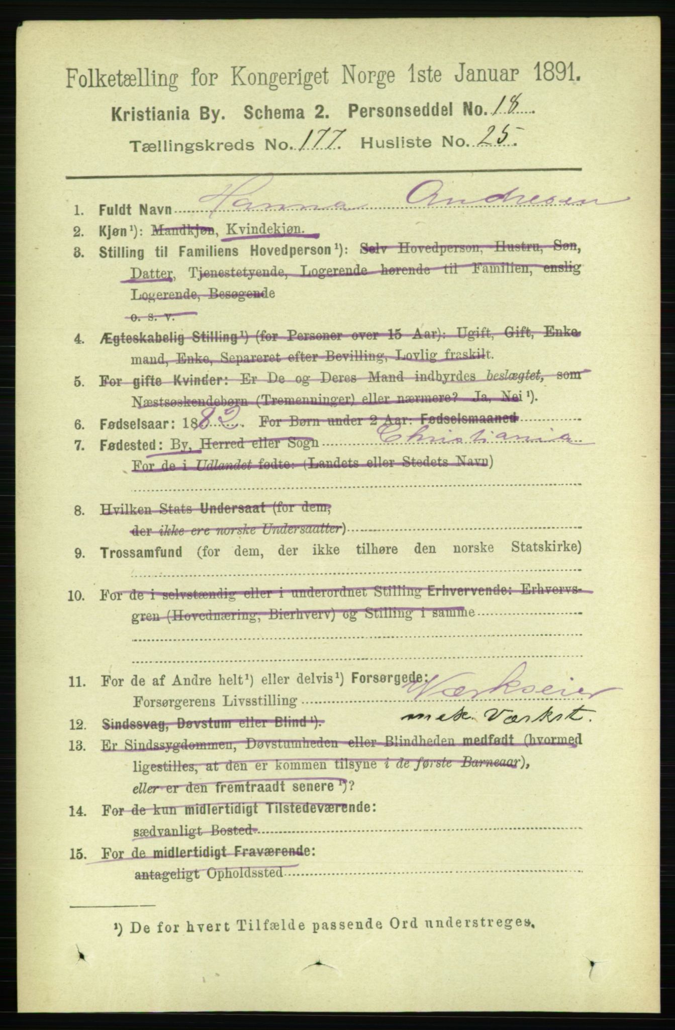 RA, 1891 census for 0301 Kristiania, 1891, p. 106916