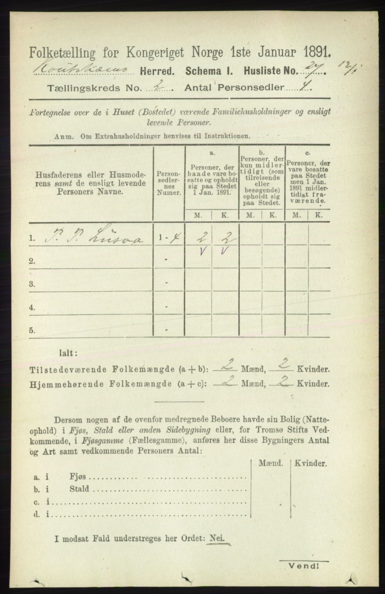 RA, 1891 census for 2011 Kautokeino, 1891, p. 291