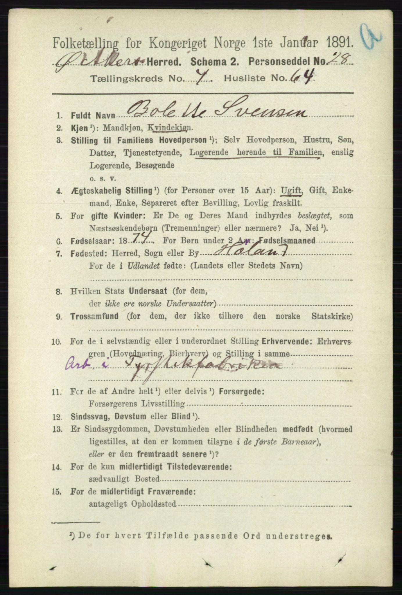 RA, 1891 census for 0218 Aker, 1891, p. 4882