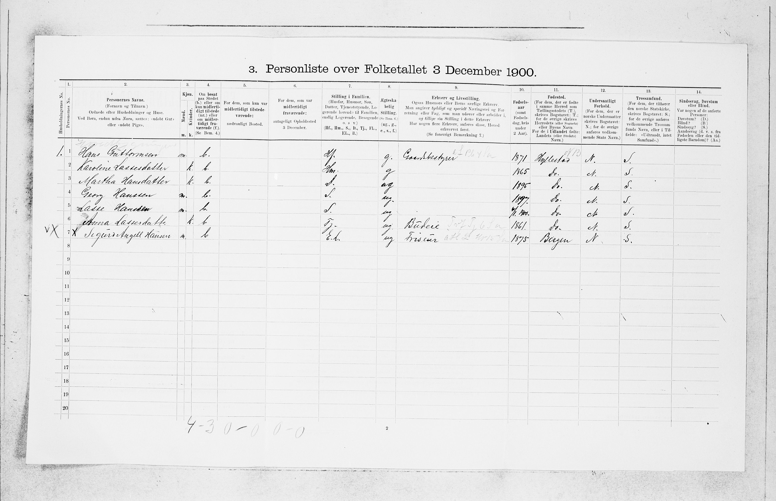 SAB, 1900 census for Årstad, 1900, p. 375