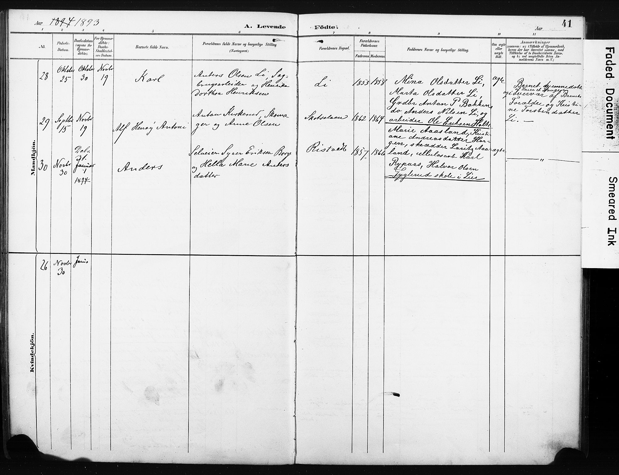 Eiker kirkebøker, SAKO/A-4/F/Fc/L0002: Parish register (official) no. III 2, 1889-1897, p. 41