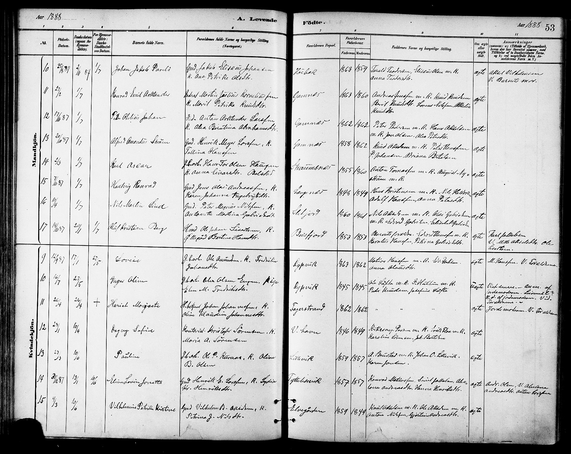 Ministerialprotokoller, klokkerbøker og fødselsregistre - Nordland, AV/SAT-A-1459/866/L0938: Parish register (official) no. 866A01, 1879-1893, p. 53