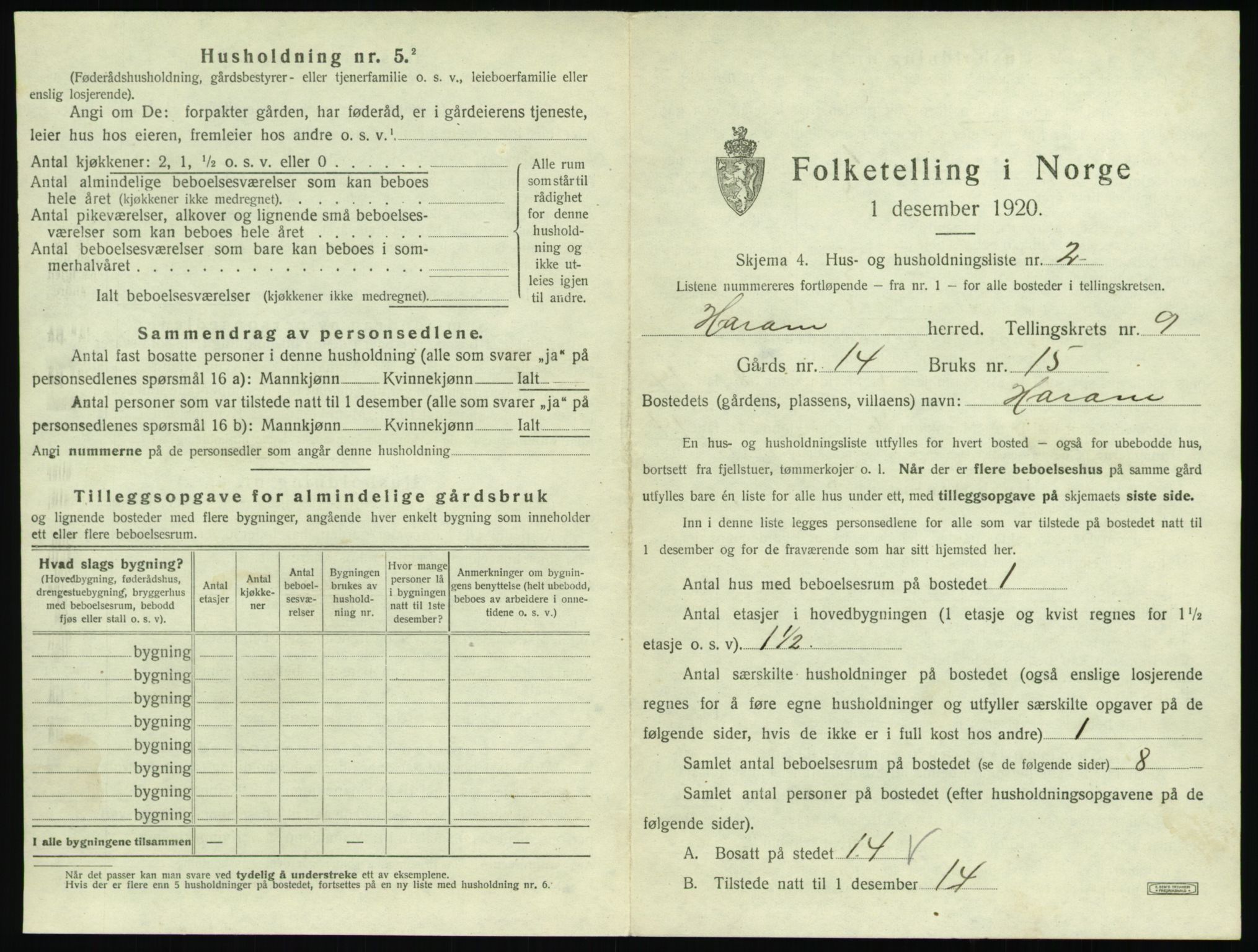 SAT, 1920 census for Haram, 1920, p. 587