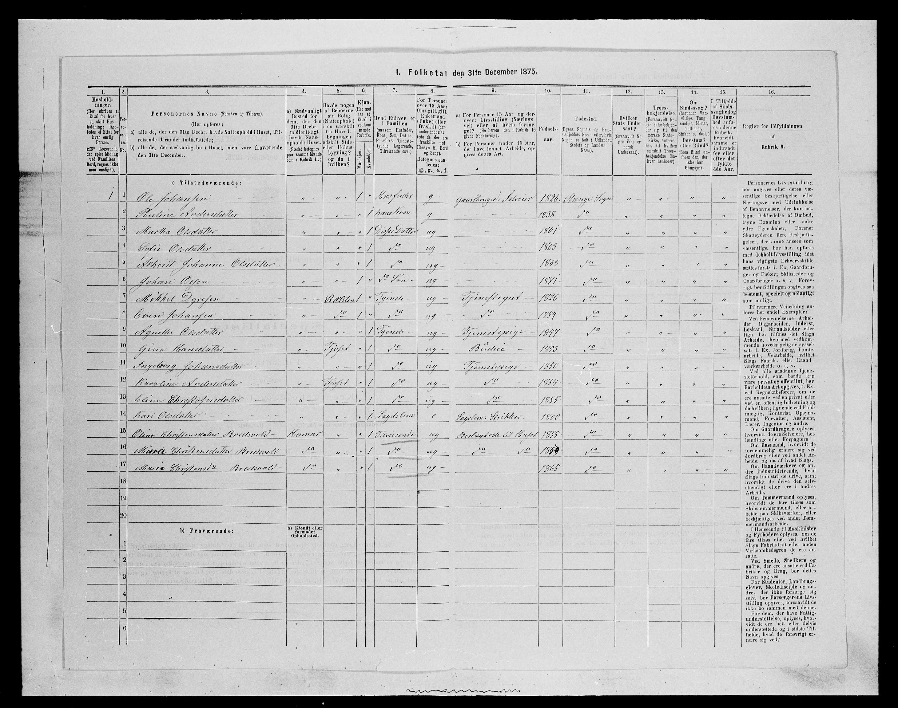 SAH, 1875 census for 0417P Stange, 1875, p. 947