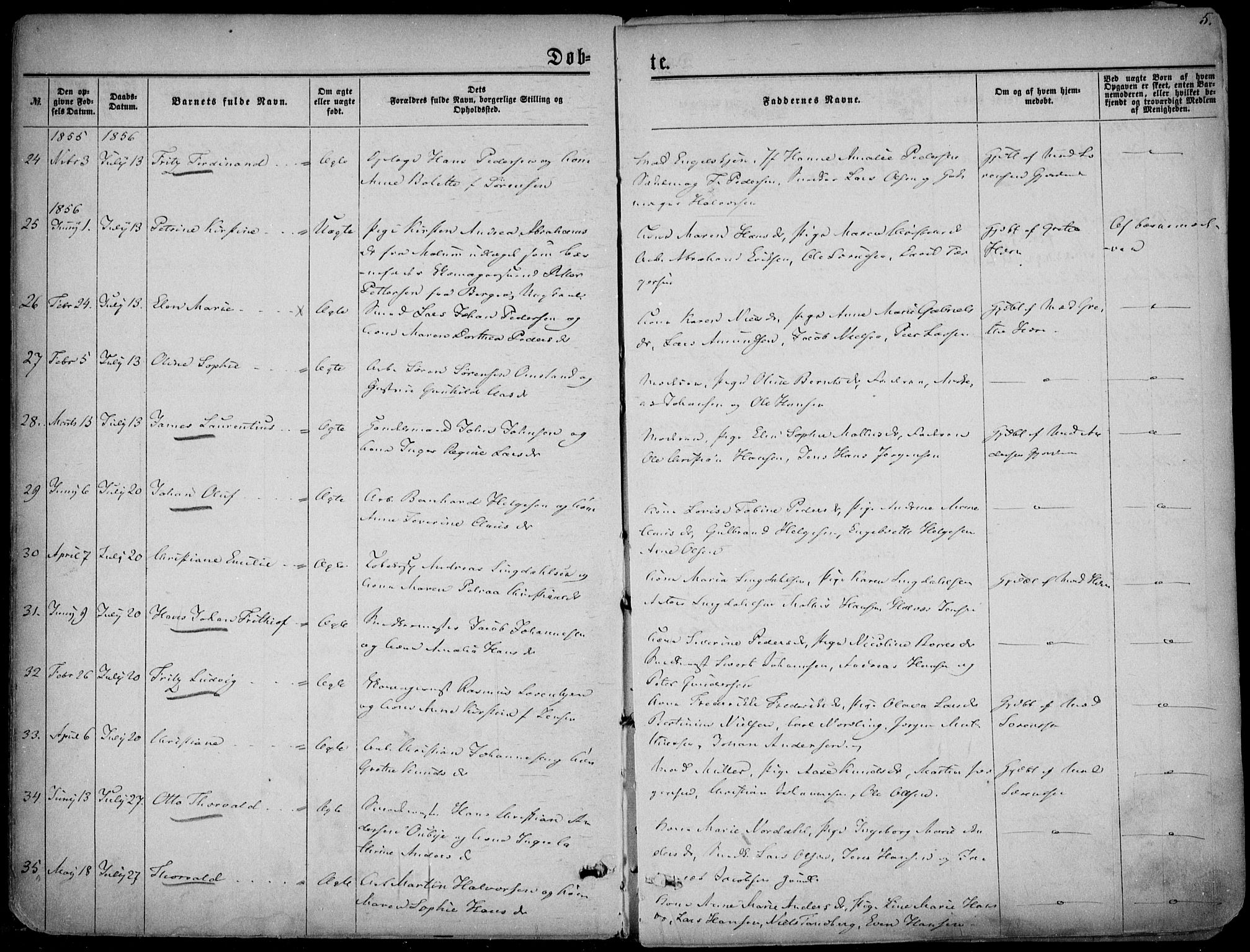 Larvik kirkebøker, AV/SAKO-A-352/F/Fa/L0004: Parish register (official) no. I 4, 1856-1870, p. 5