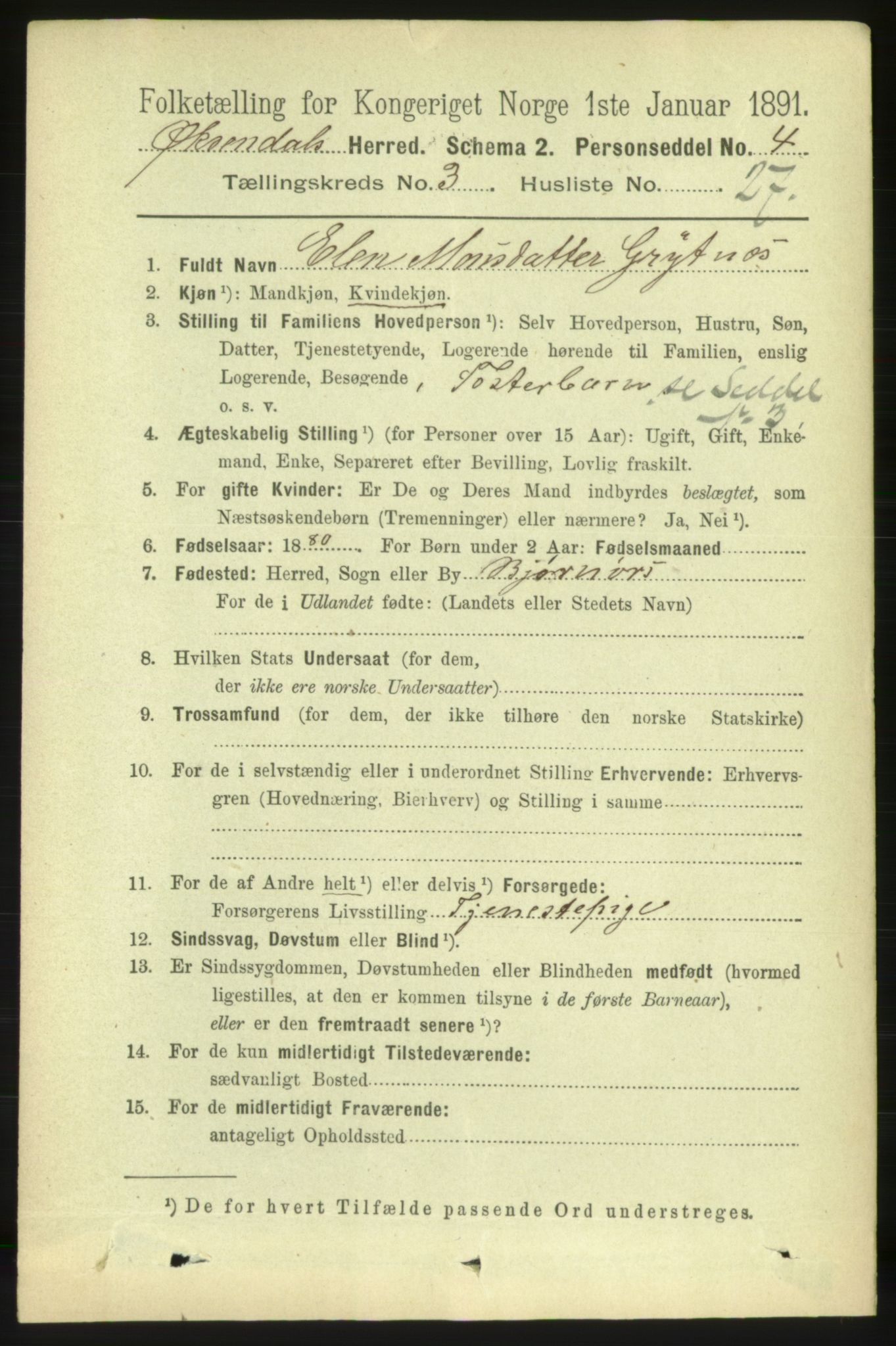 RA, 1891 census for 1561 Øksendal, 1891, p. 806