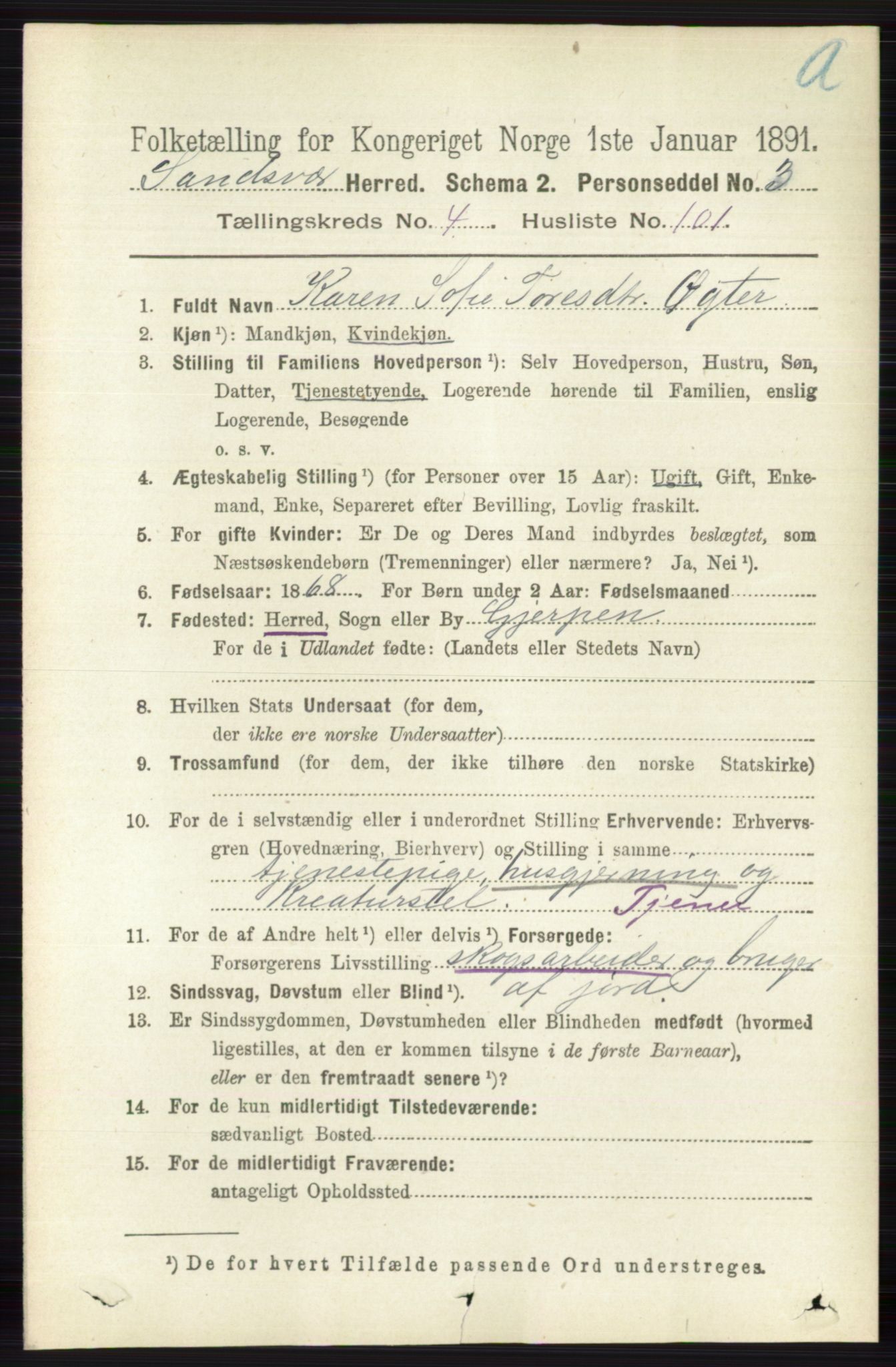 RA, 1891 census for 0629 Sandsvær, 1891, p. 2435