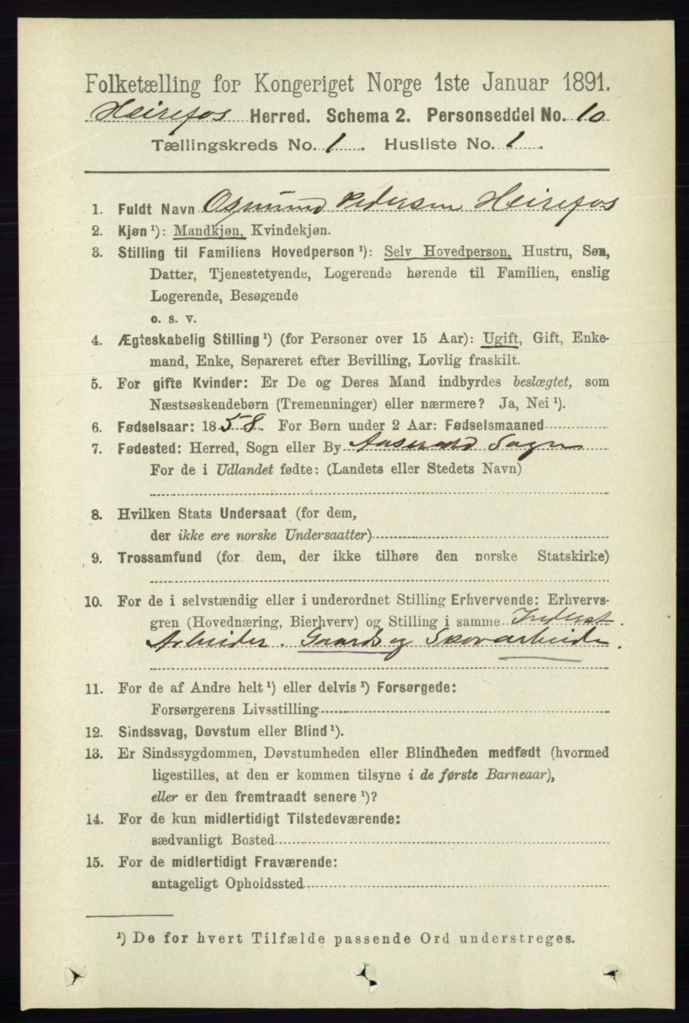 RA, 1891 census for 0933 Herefoss, 1891, p. 50