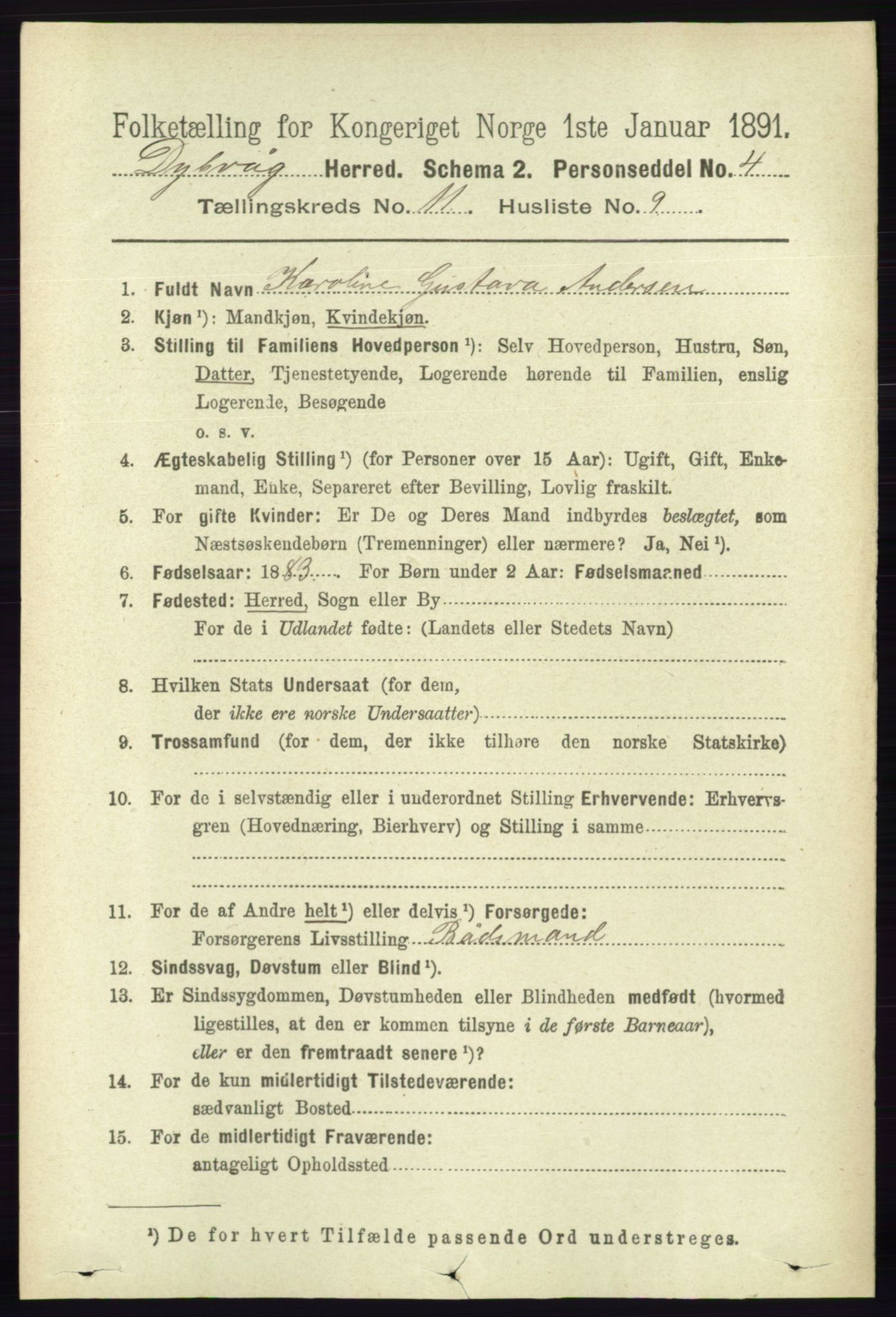 RA, 1891 census for 0915 Dypvåg, 1891, p. 4361