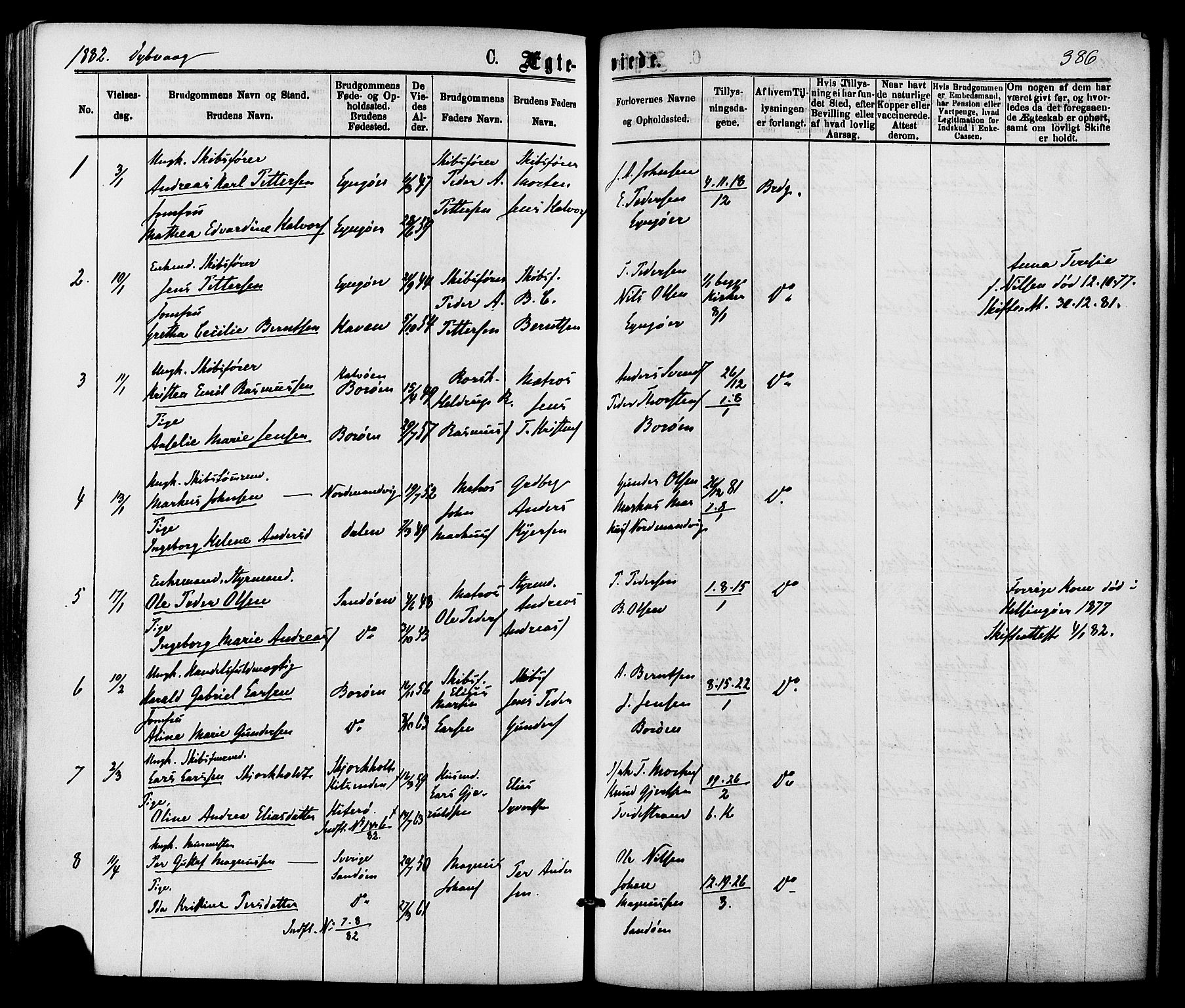 Dypvåg sokneprestkontor, AV/SAK-1111-0007/F/Fa/Faa/L0007: Parish register (official) no. A 7/ 1, 1872-1884, p. 386