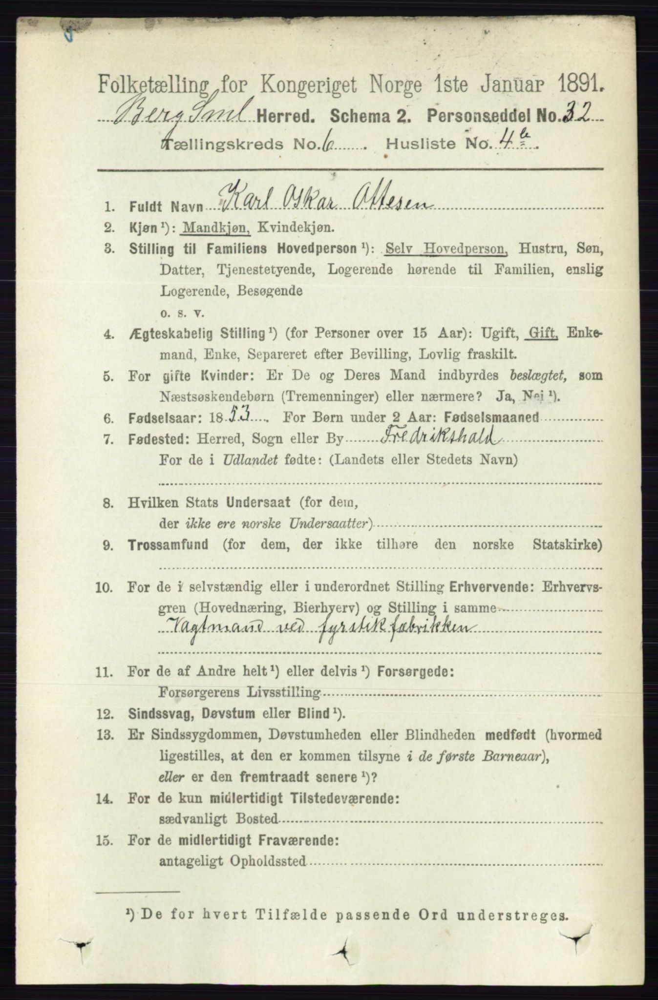 RA, 1891 census for 0116 Berg, 1891, p. 3791