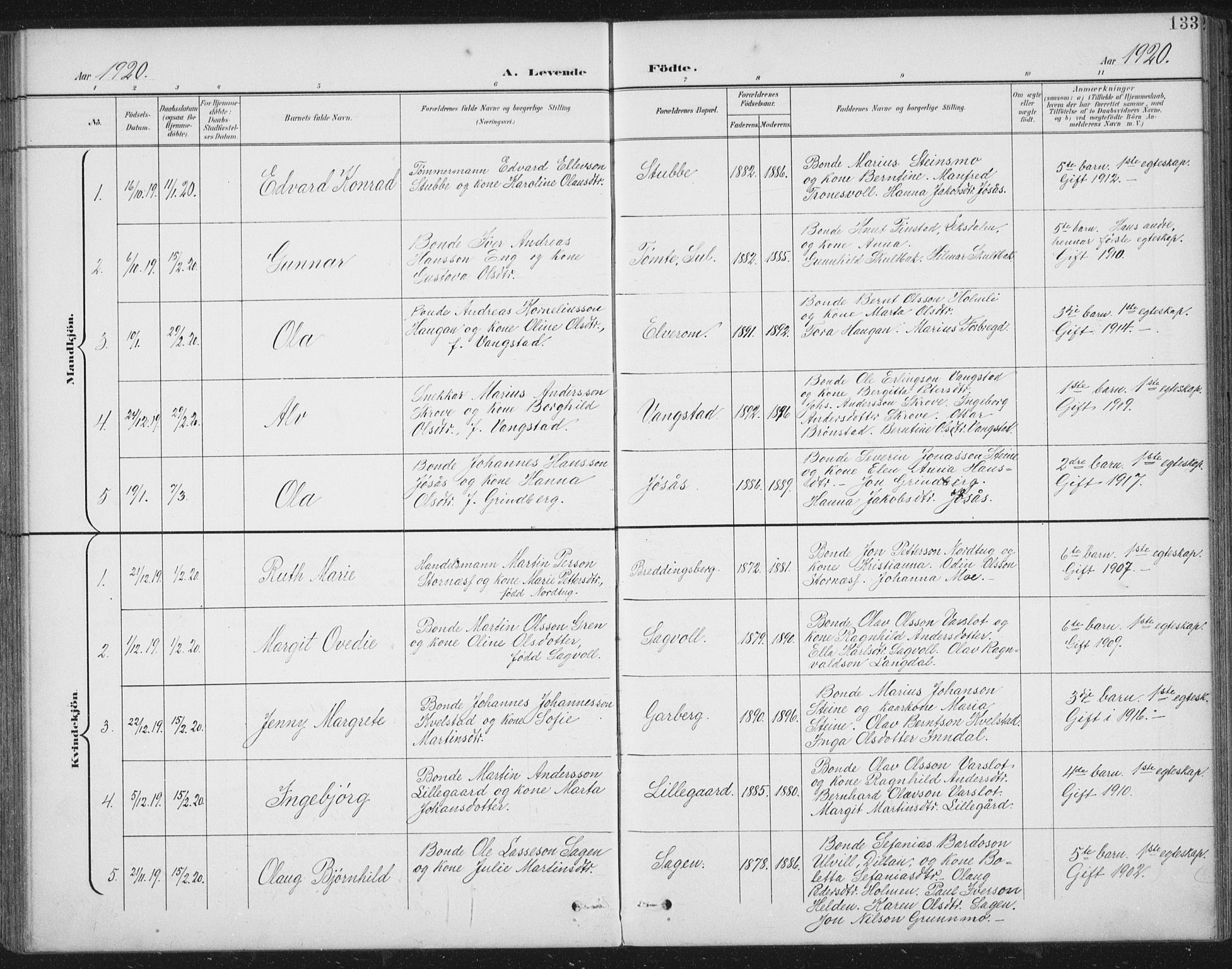 Ministerialprotokoller, klokkerbøker og fødselsregistre - Nord-Trøndelag, SAT/A-1458/724/L0269: Parish register (copy) no. 724C05, 1899-1920, p. 133