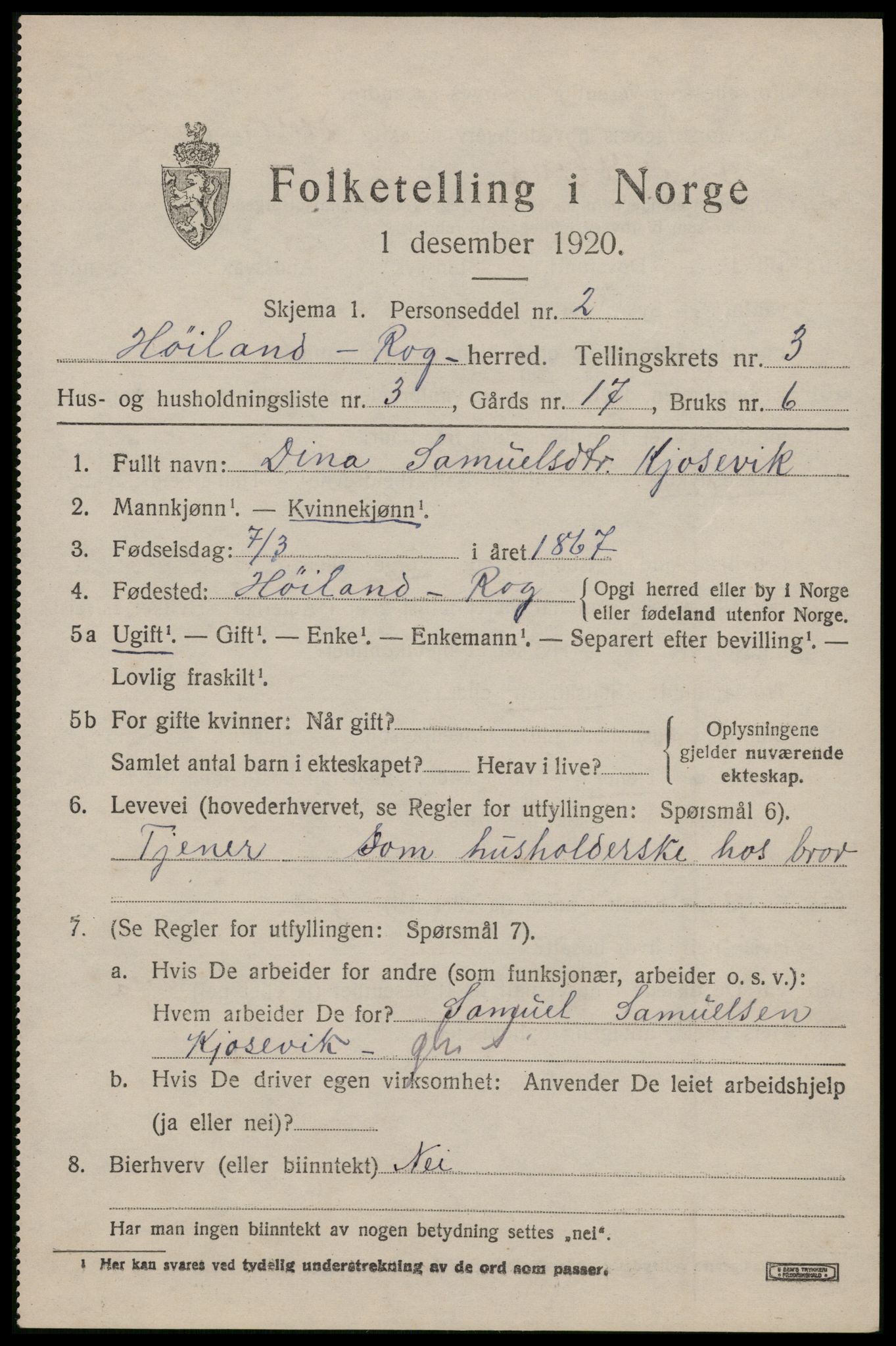 SAST, 1920 census for Høyland, 1920, p. 3032