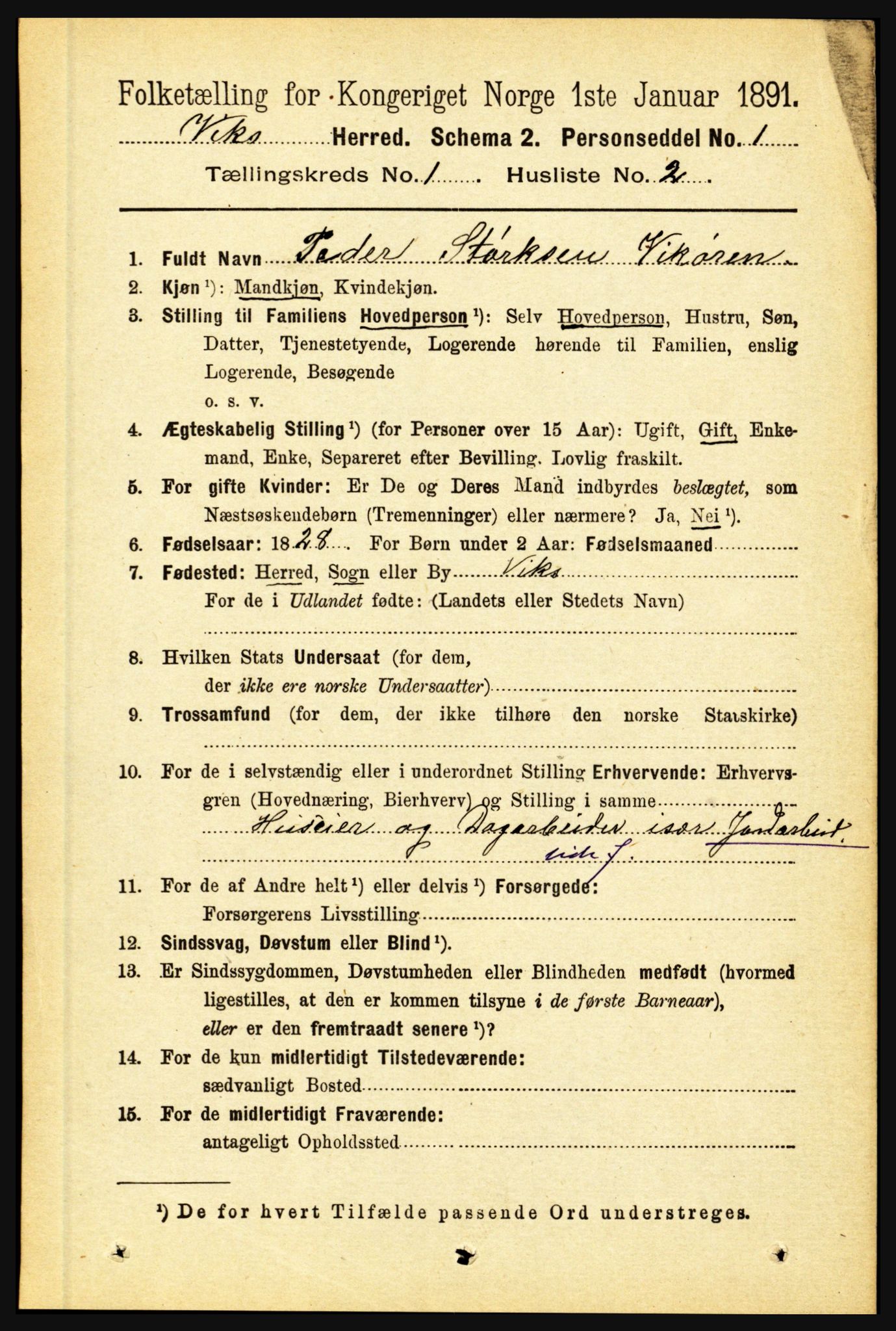 RA, 1891 census for 1417 Vik, 1891, p. 138