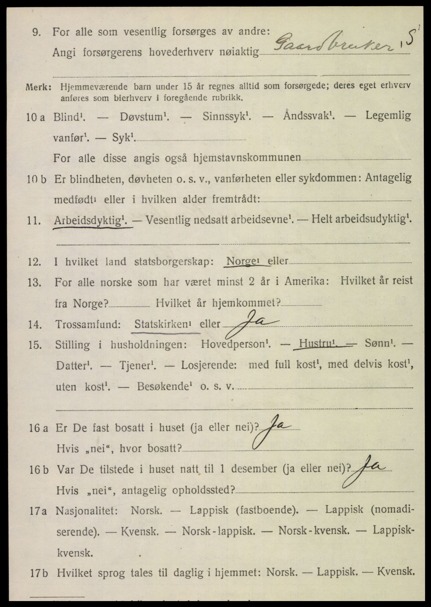 SAT, 1920 census for Fosnes, 1920, p. 2180