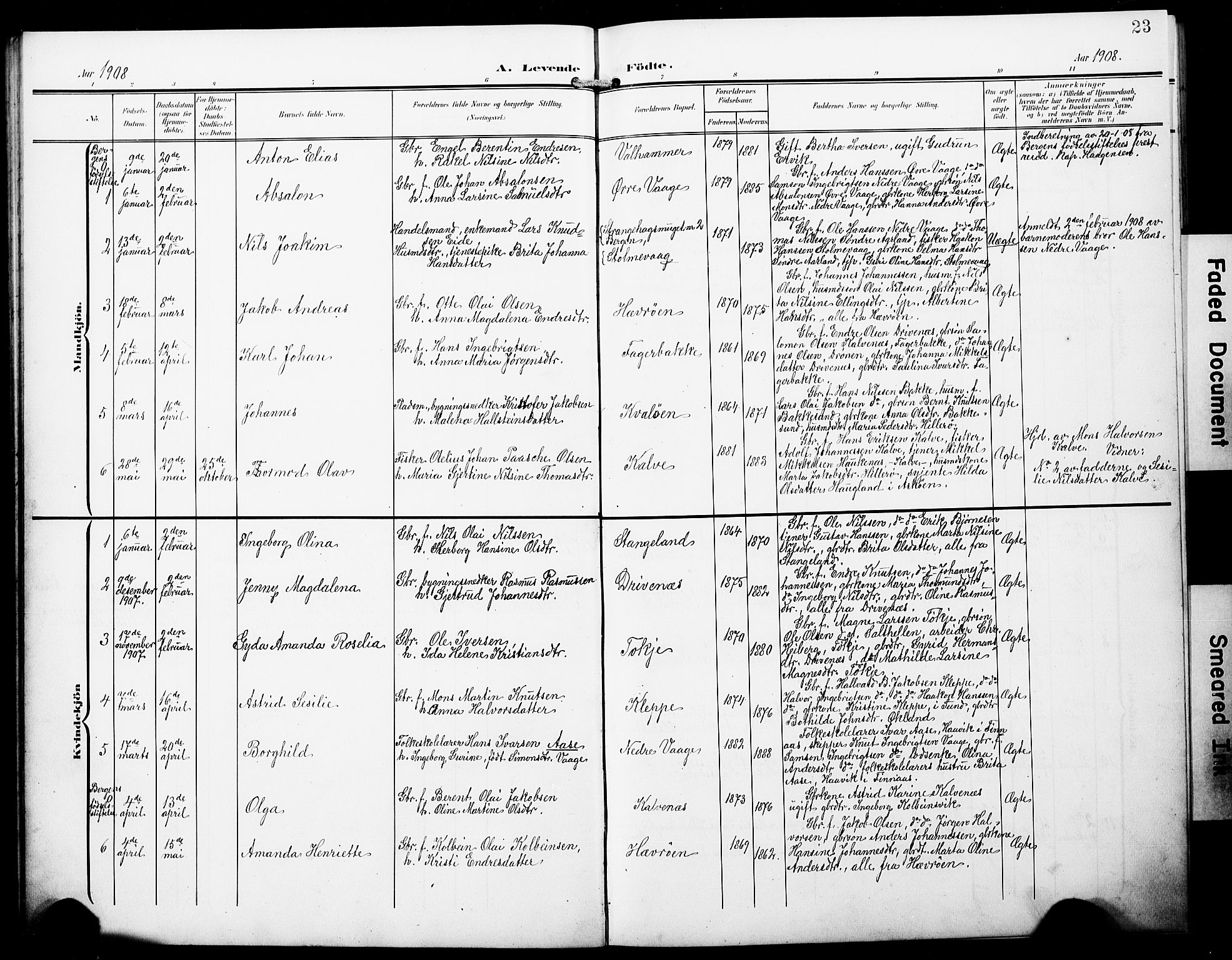 Austevoll Sokneprestembete, SAB/A-74201/H/Hab: Parish register (copy) no. B 5, 1902-1910, p. 23
