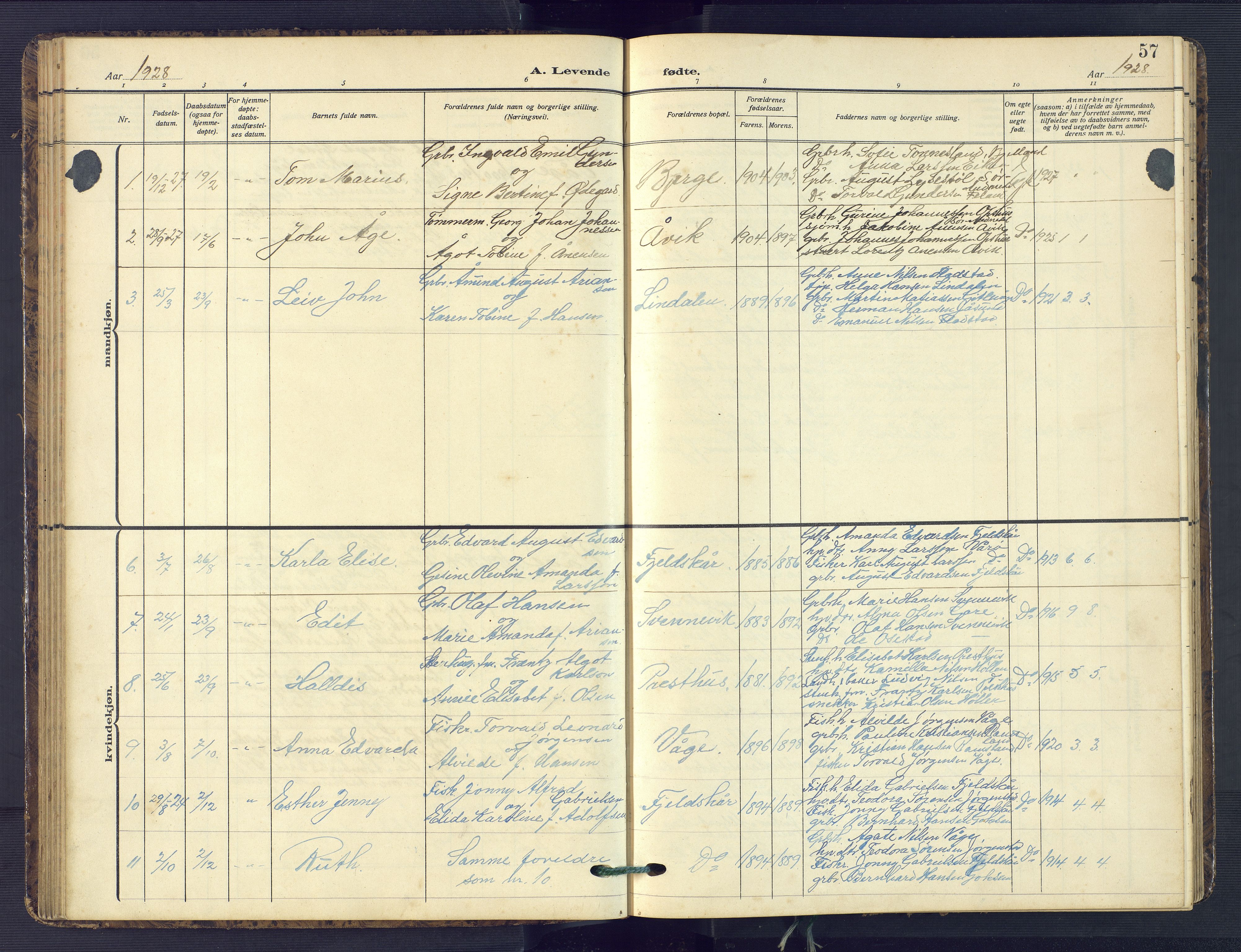 Sør-Audnedal sokneprestkontor, AV/SAK-1111-0039/F/Fb/Fba/L0005: Parish register (copy) no. B 5, 1908-1963, p. 57