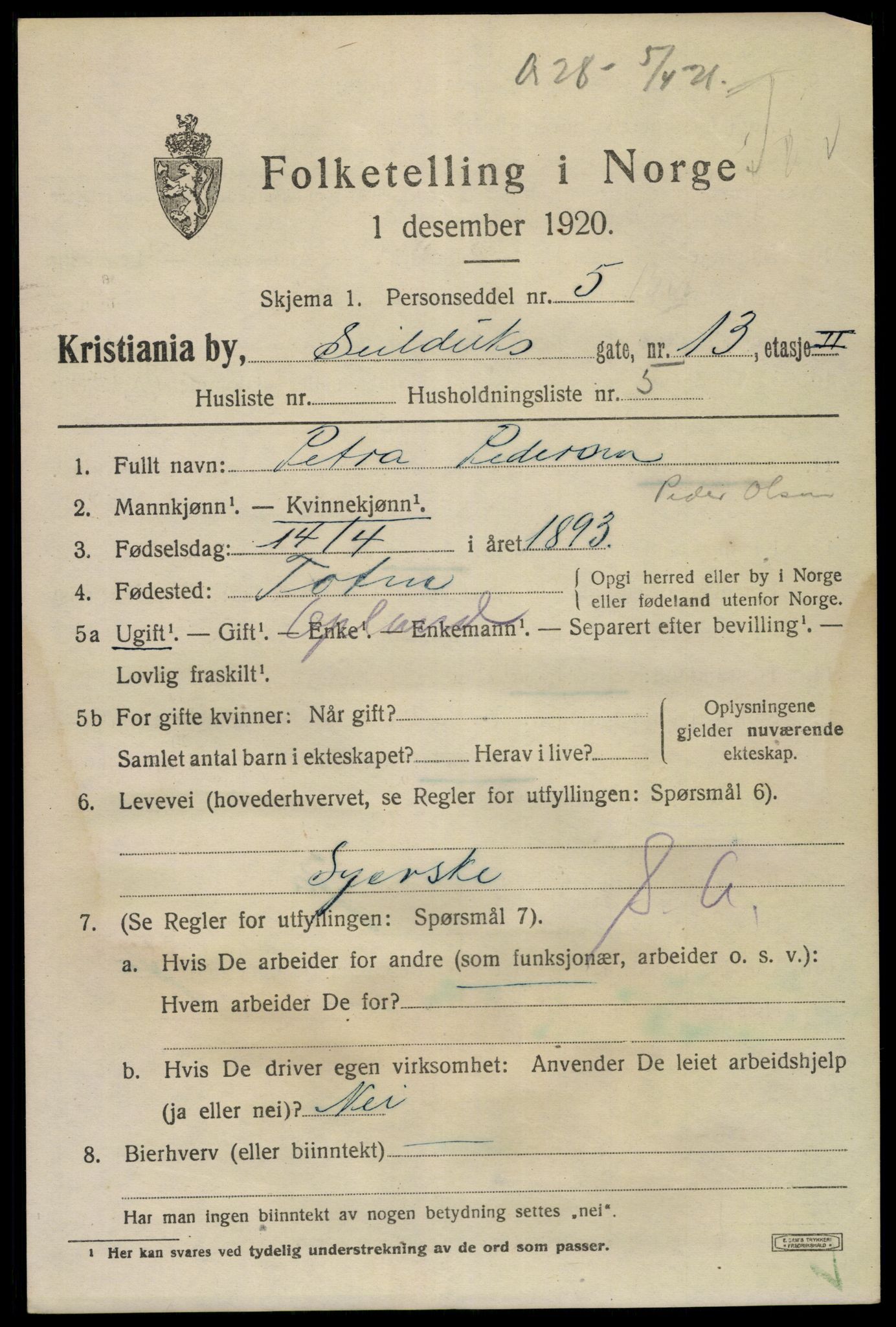 SAO, 1920 census for Kristiania, 1920, p. 507549