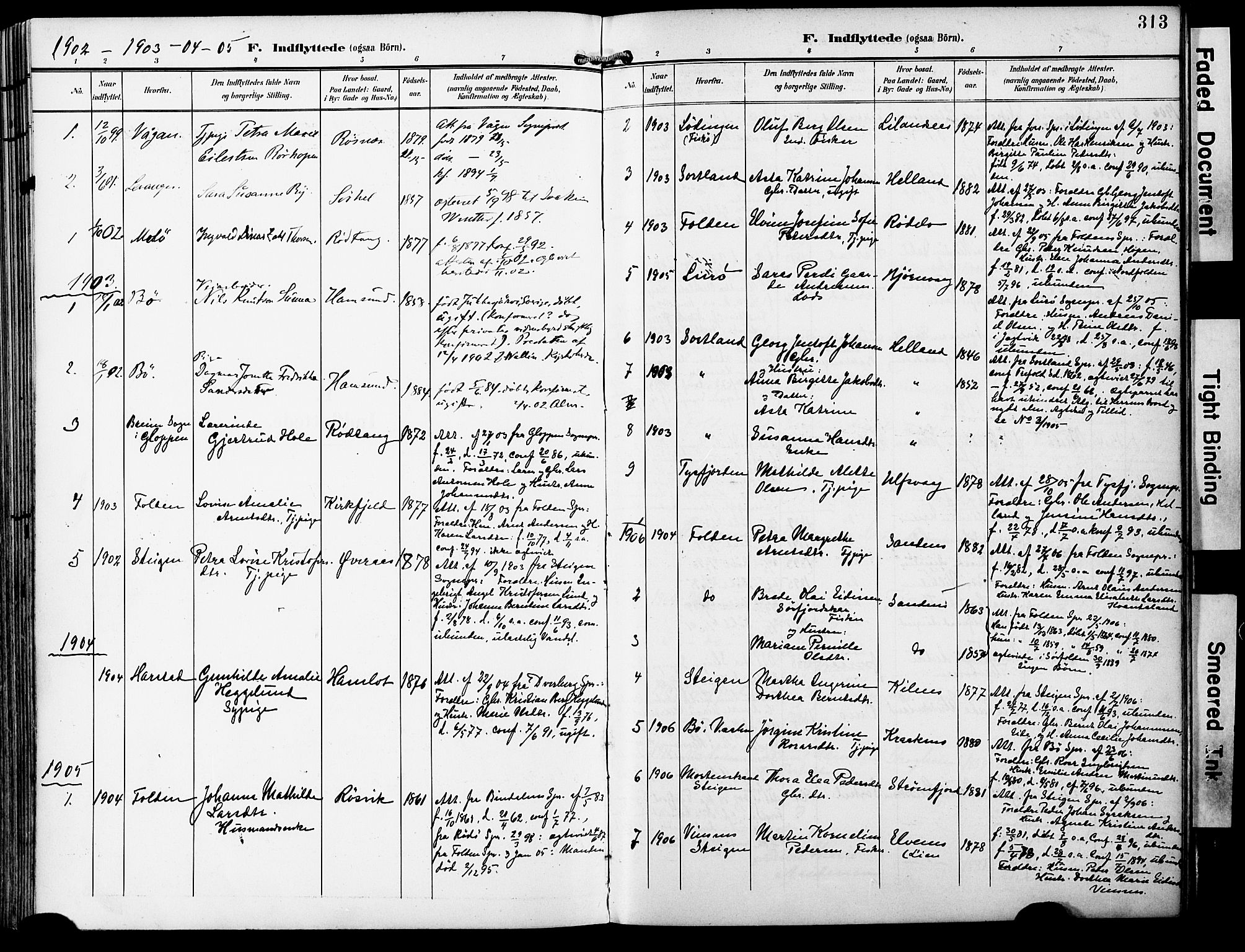 Ministerialprotokoller, klokkerbøker og fødselsregistre - Nordland, AV/SAT-A-1459/859/L0848: Parish register (official) no. 859A08, 1900-1912, p. 313