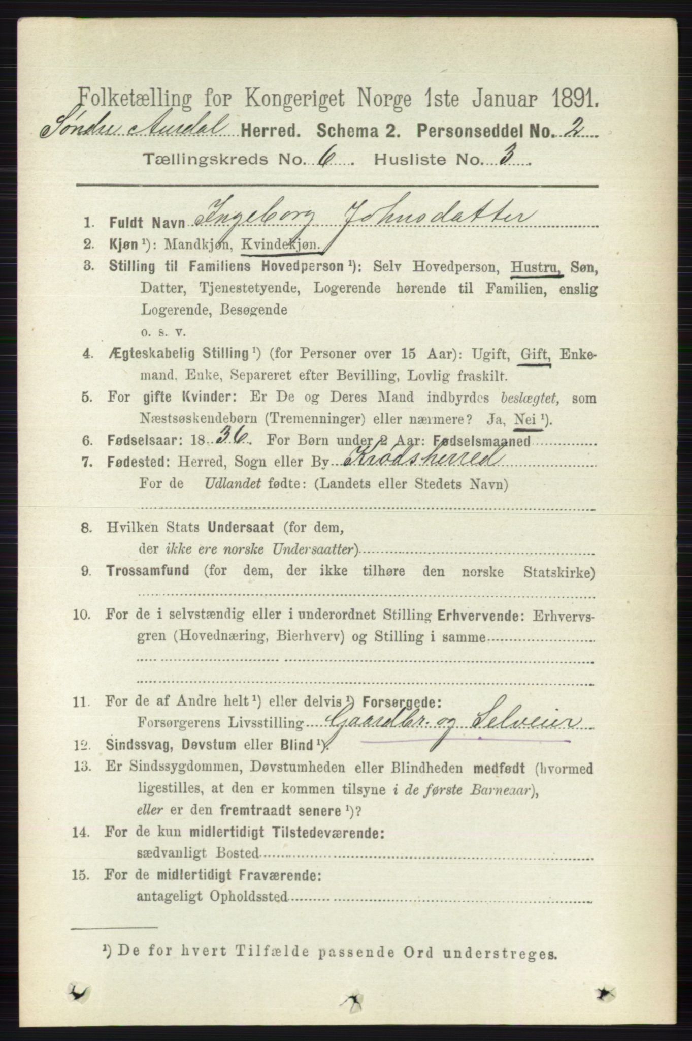 RA, 1891 census for 0540 Sør-Aurdal, 1891, p. 3818