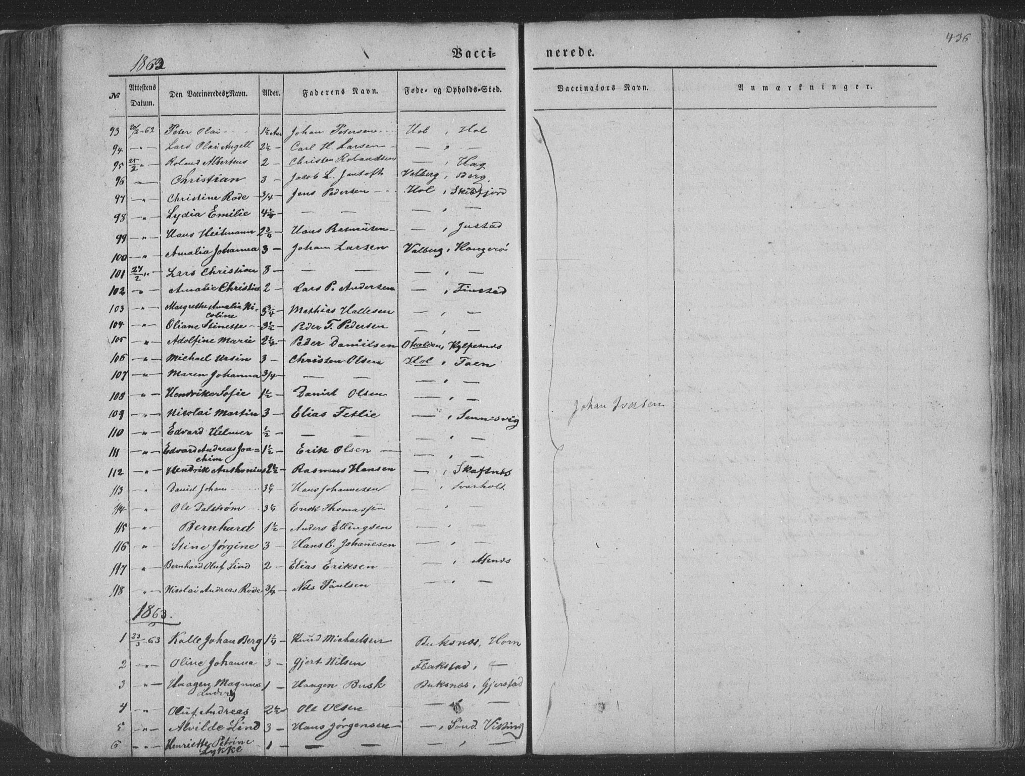 Ministerialprotokoller, klokkerbøker og fødselsregistre - Nordland, AV/SAT-A-1459/881/L1165: Parish register (copy) no. 881C02, 1854-1876, p. 436