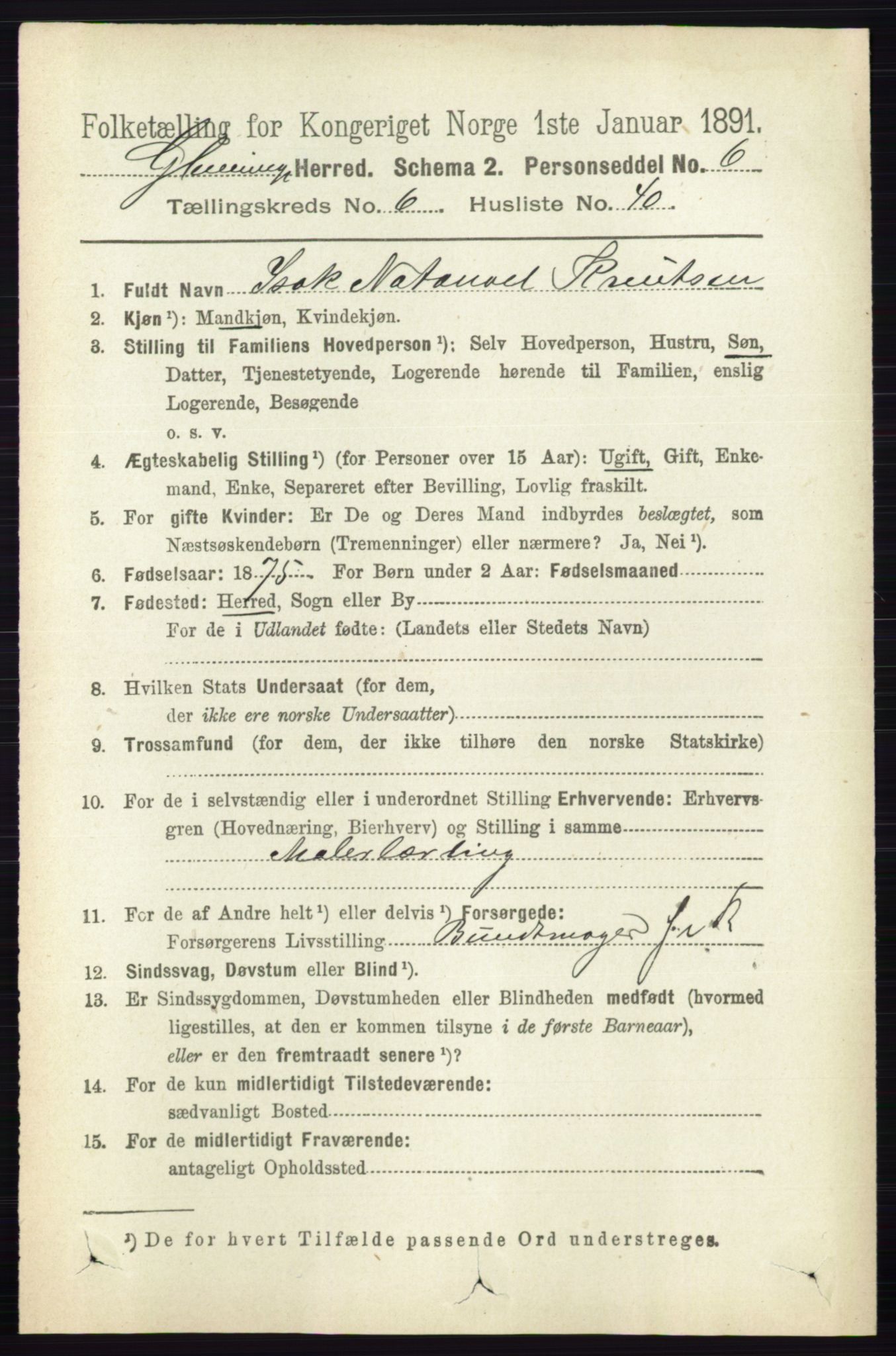 RA, 1891 census for 0132 Glemmen, 1891, p. 7837