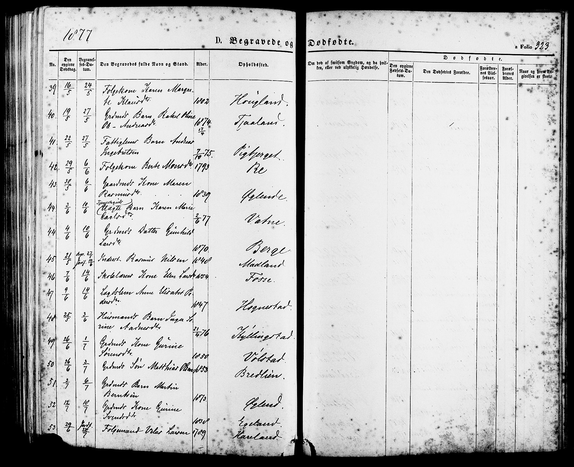 Lye sokneprestkontor, AV/SAST-A-101794/001/30BA/L0008: Parish register (official) no. A 7, 1872-1881, p. 323