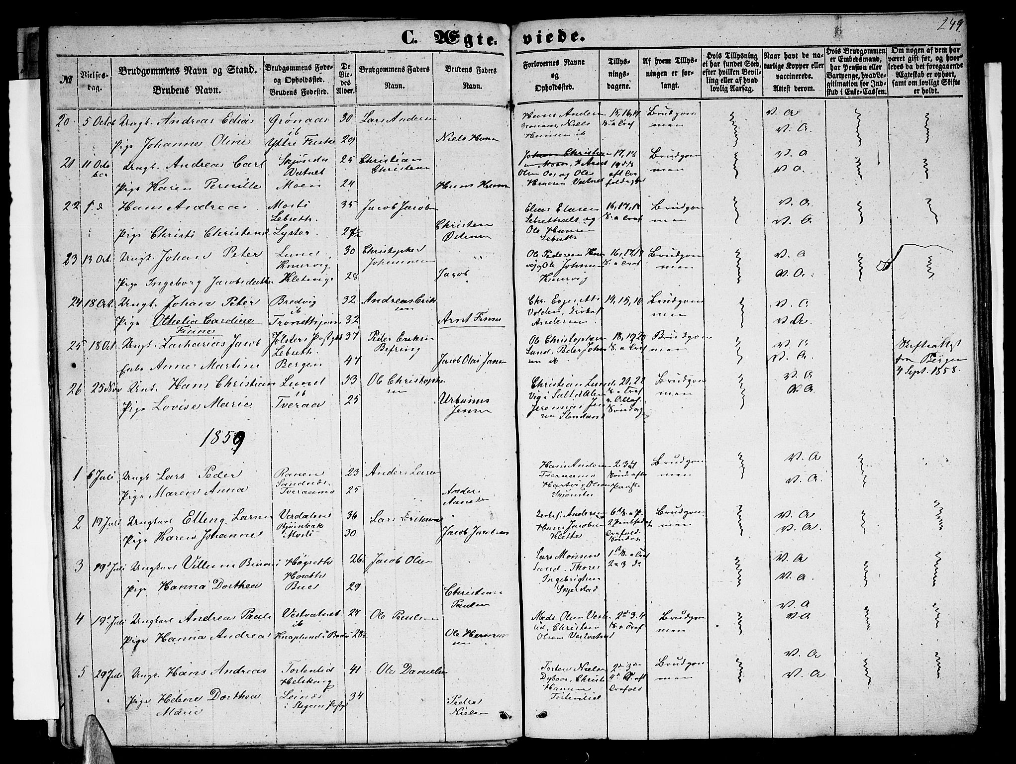 Ministerialprotokoller, klokkerbøker og fødselsregistre - Nordland, AV/SAT-A-1459/852/L0753: Parish register (copy) no. 852C04, 1856-1877, p. 249