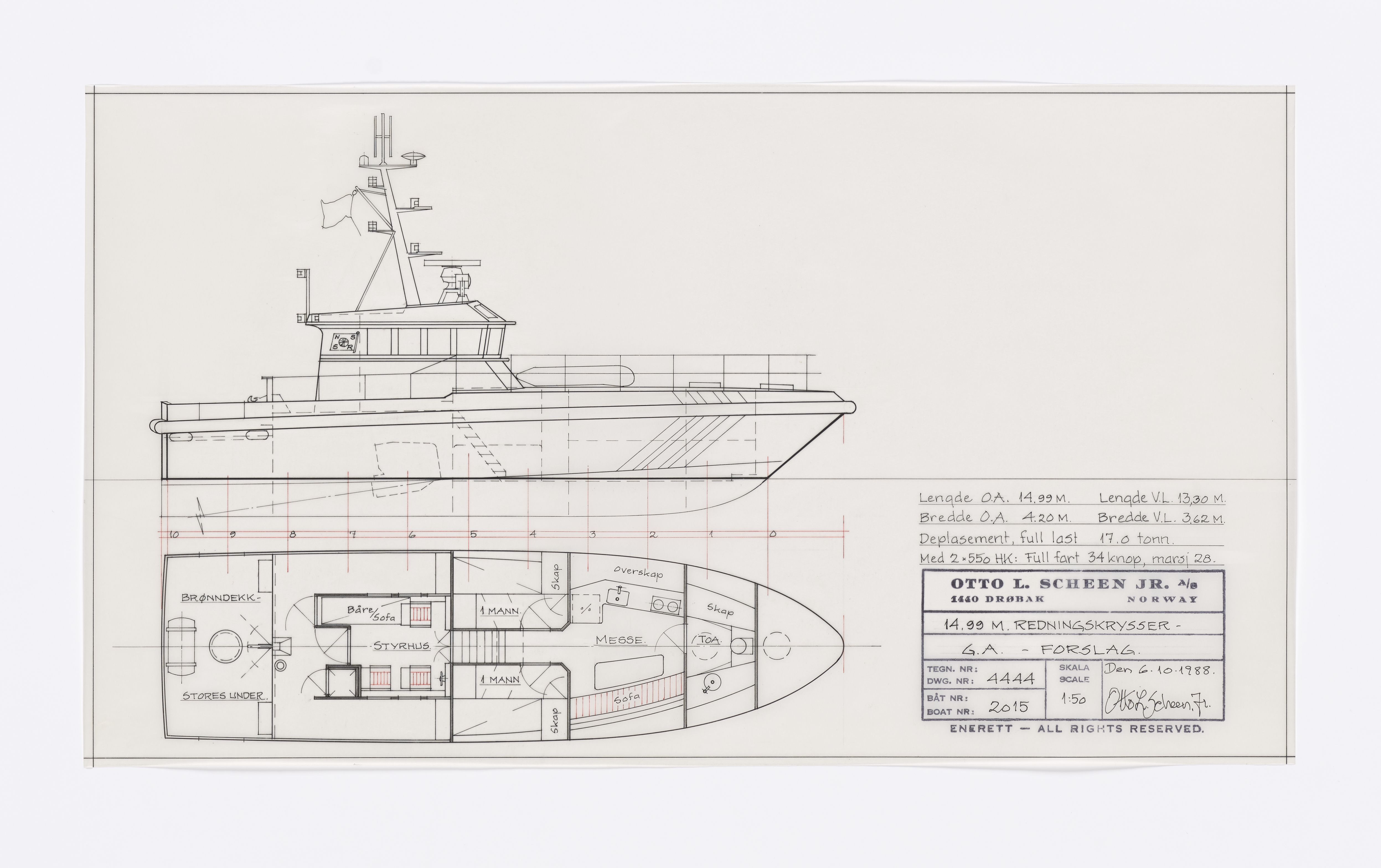 Furuholmen & Scheen, AFM/OM-1003/T/Ta/L0009/0002: Redningsfartøy / Scheen, 1984-1995