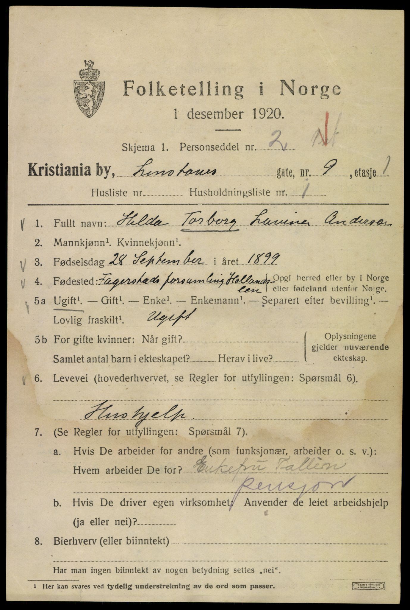 SAO, 1920 census for Kristiania, 1920, p. 365811