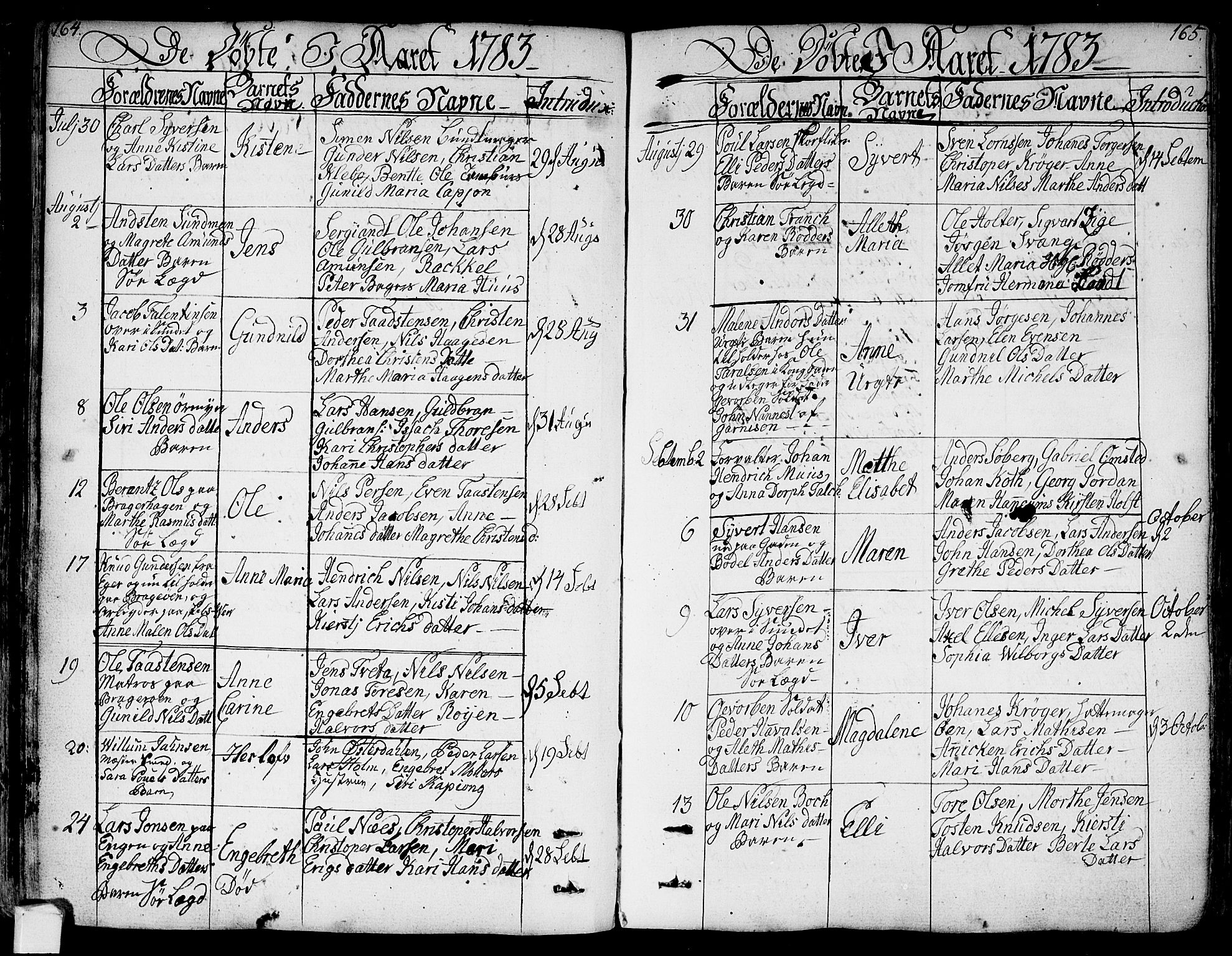 Bragernes kirkebøker, SAKO/A-6/F/Fa/L0006a: Parish register (official) no. I 6, 1782-1814, p. 164-165