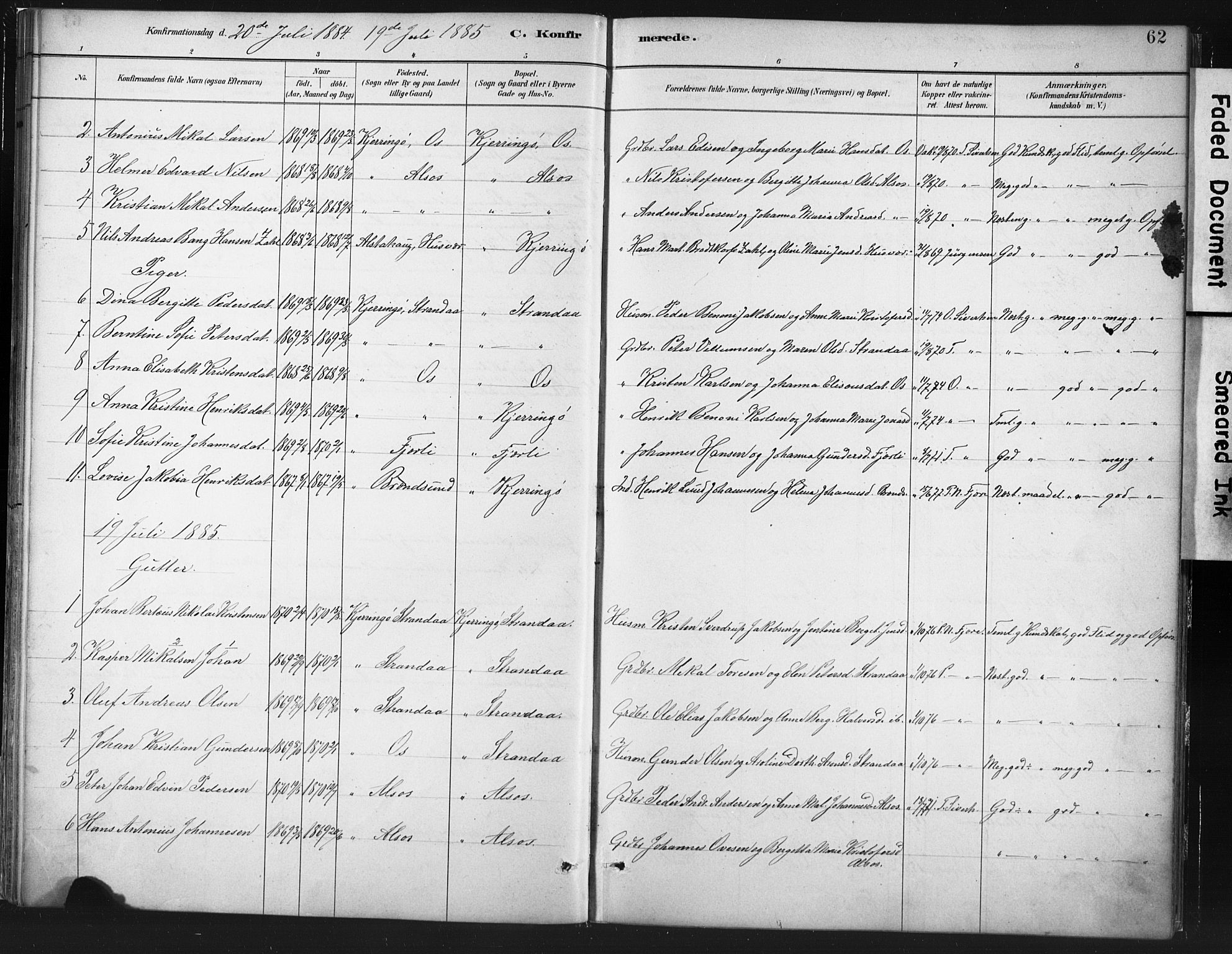 Ministerialprotokoller, klokkerbøker og fødselsregistre - Nordland, AV/SAT-A-1459/803/L0071: Parish register (official) no. 803A01, 1881-1897, p. 62