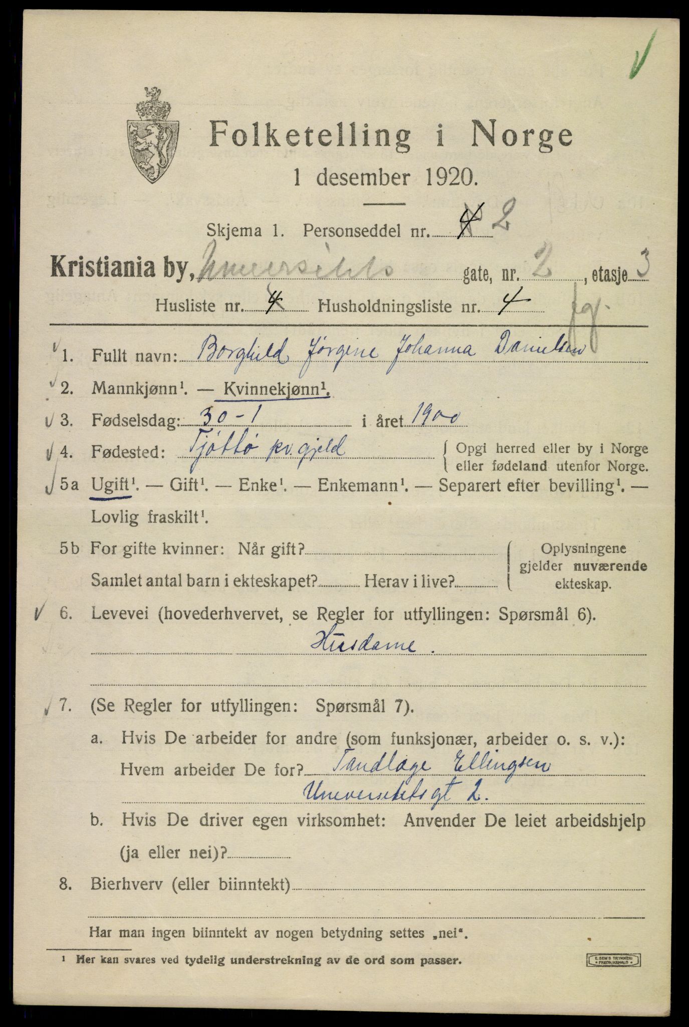 SAO, 1920 census for Kristiania, 1920, p. 618091