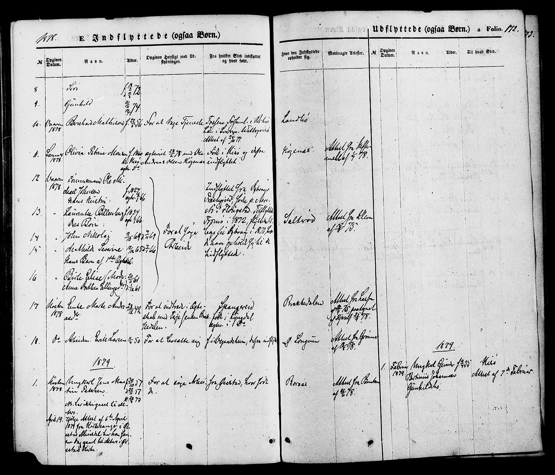 Austre Moland sokneprestkontor, AV/SAK-1111-0001/F/Fa/Faa/L0009: Parish register (official) no. A 9, 1869-1879, p. 172