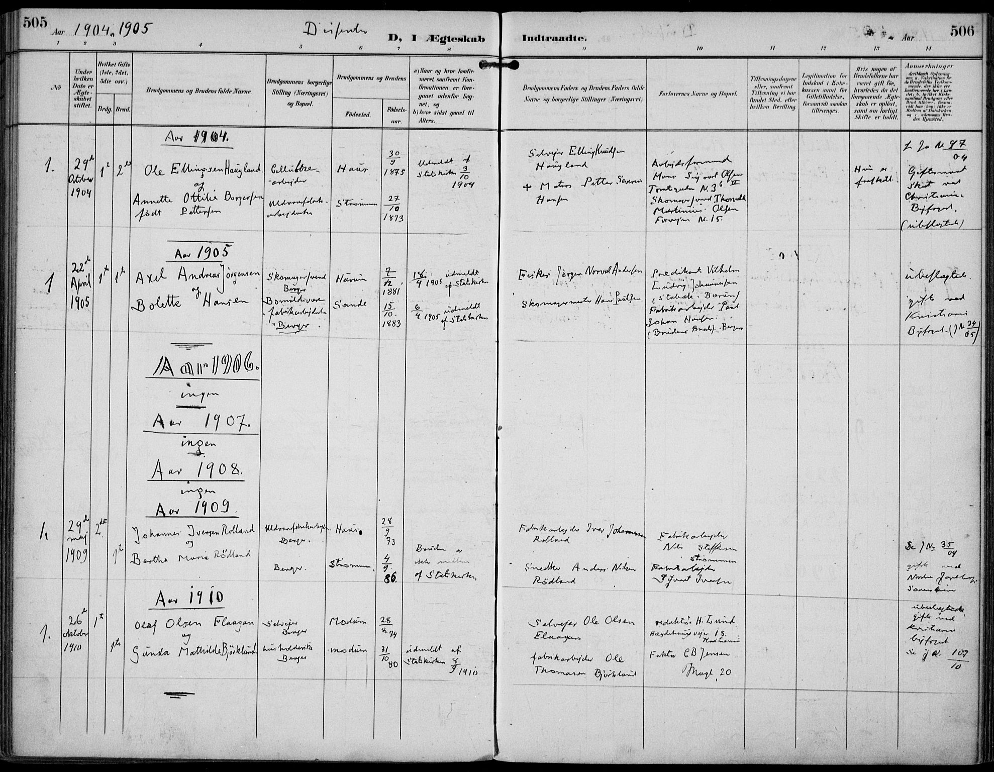 Strømm kirkebøker, AV/SAKO-A-322/F/Fa/L0005: Parish register (official) no. I 5, 1898-1919, p. 505-506