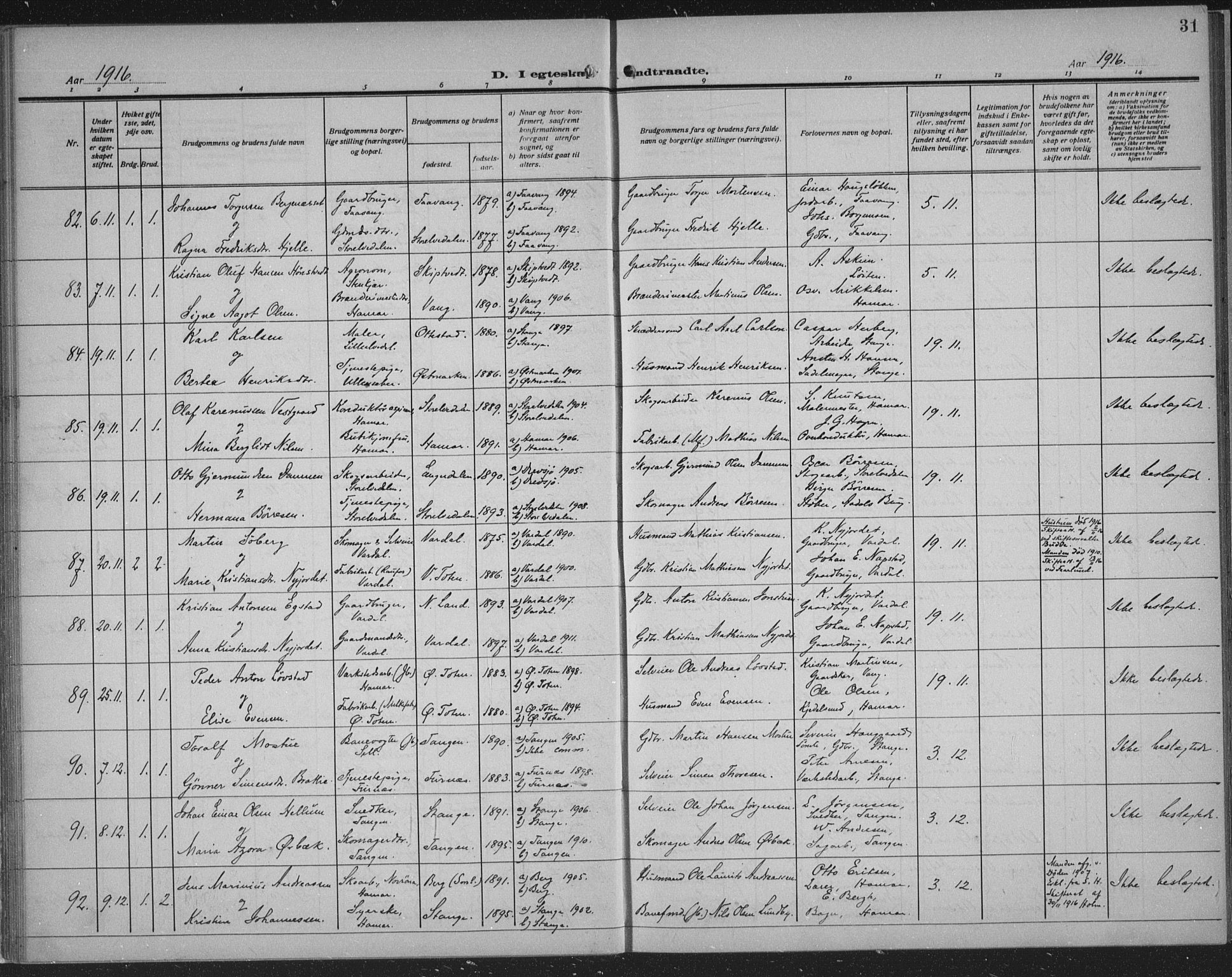 Hamar prestekontor, SAH/DOMPH-002/H/Ha/Haa/L0003: Parish register (official) no. 3, 1913-1930, p. 31