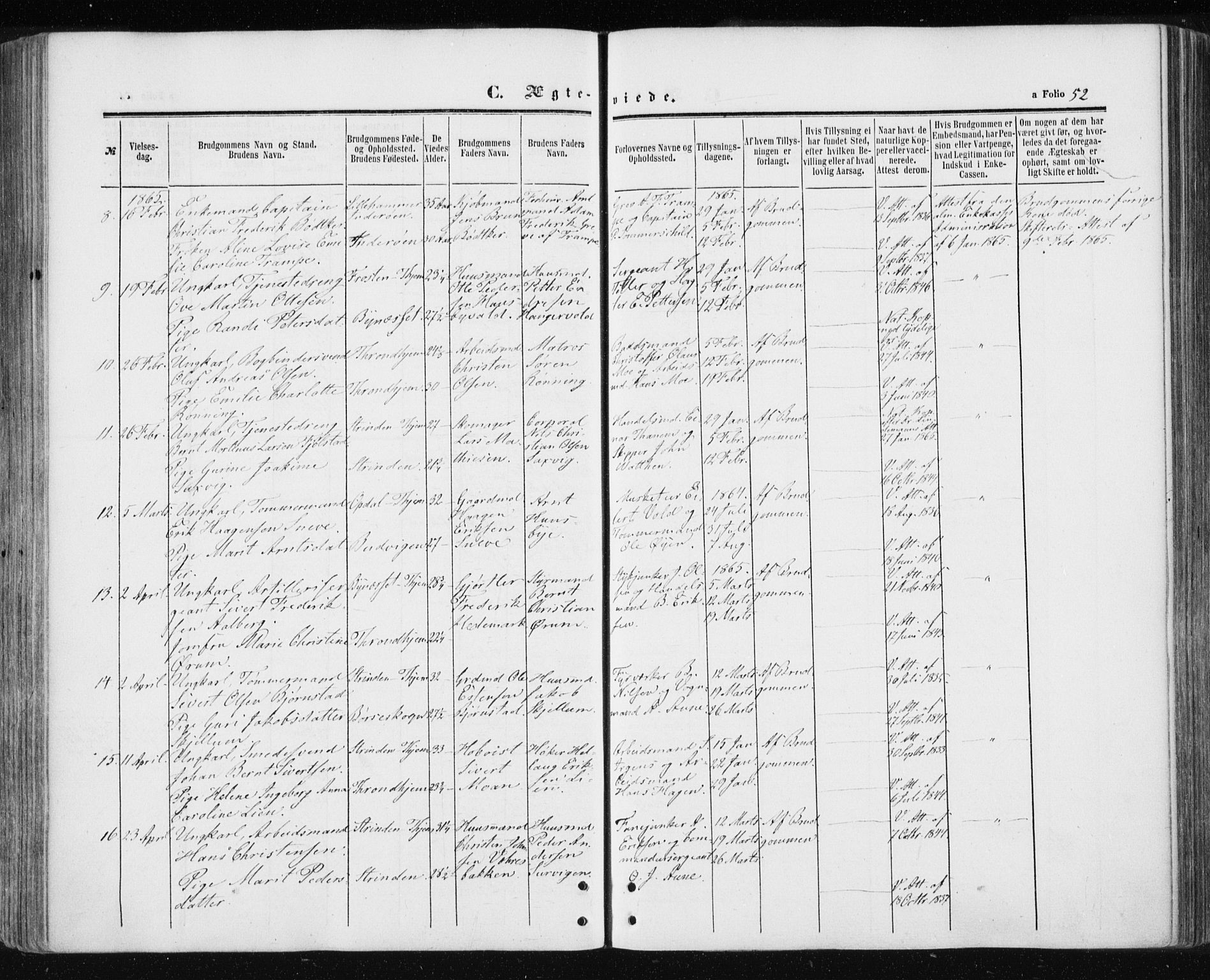 Ministerialprotokoller, klokkerbøker og fødselsregistre - Sør-Trøndelag, SAT/A-1456/601/L0053: Parish register (official) no. 601A21, 1857-1865, p. 52