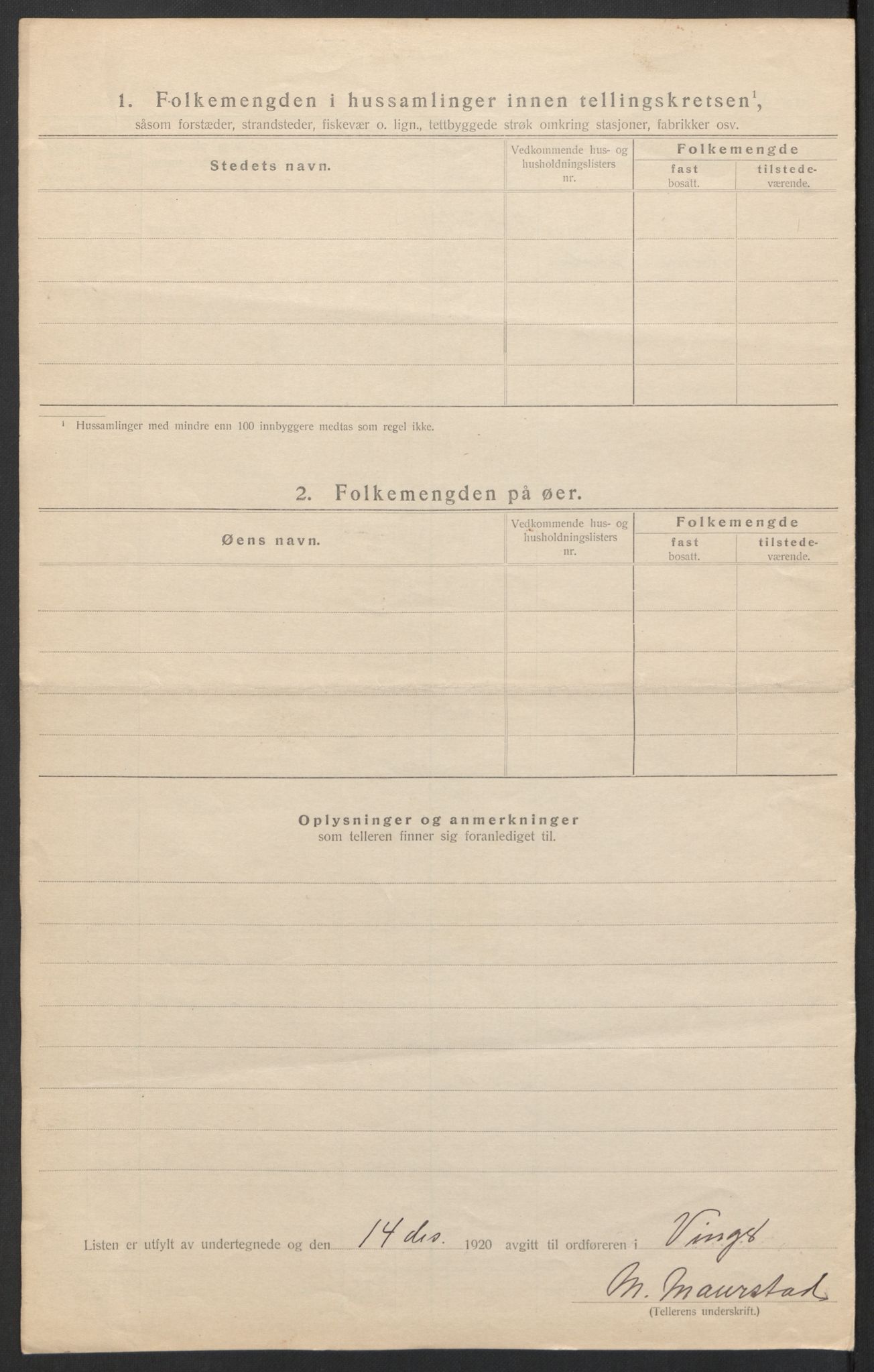 SAH, 1920 census for Vinger, 1920, p. 15